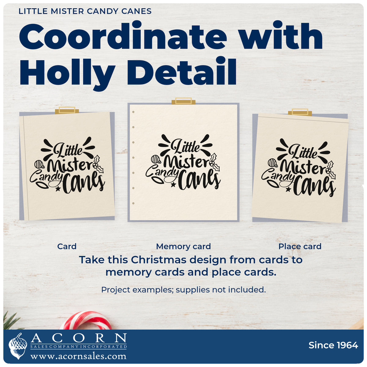 Three project examples made with the Little Mister Candy Canes Holly Self-Inking Stamp, including monthly log sheet.