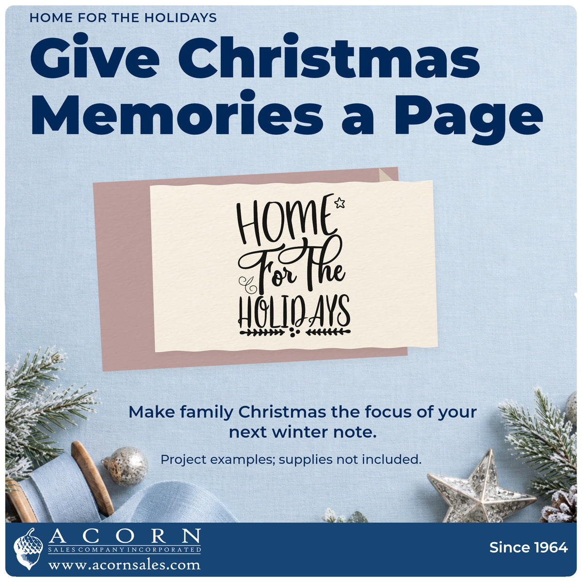 A finished handmade project stamped with the Home For The Holidays Self-Inking Stamp, ideal for homecoming album page.