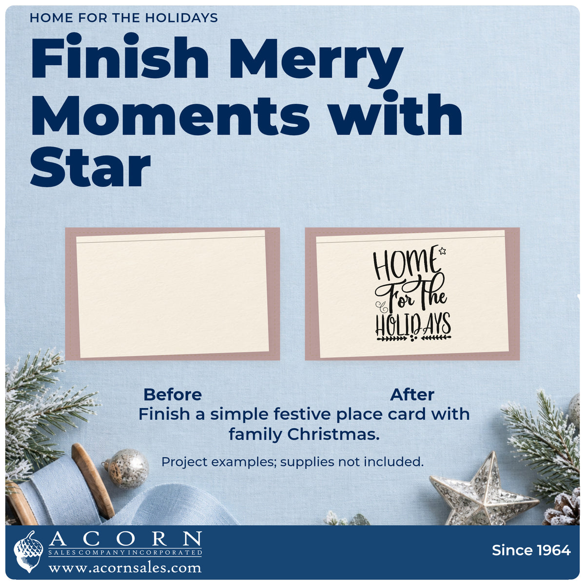Before and after of a plain item finished with the Home For The Holidays Compact Pre-Inked Stamp – Slim, a quick upgrade for framed front door.