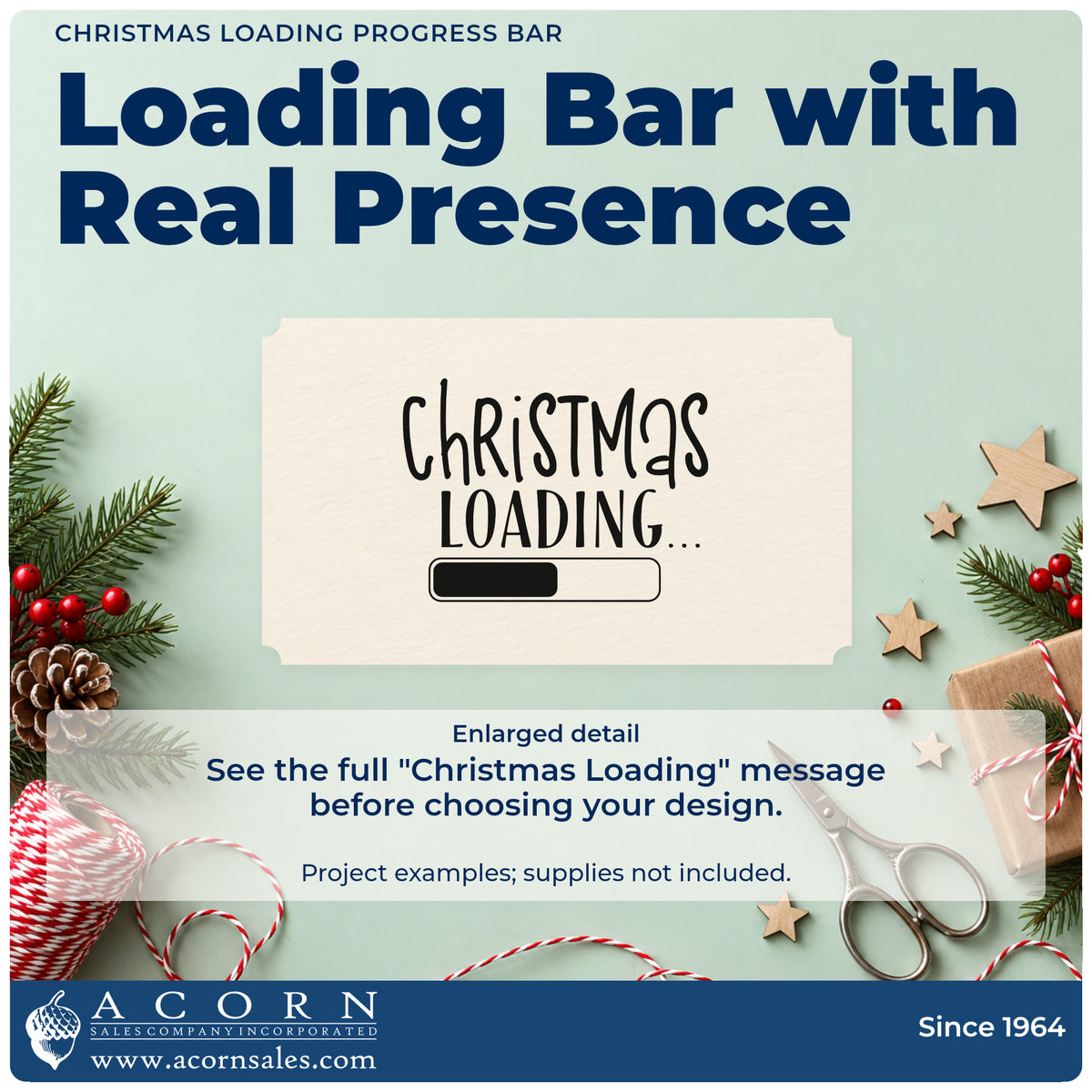 Enlarged detail of the Pre-Inked Christmas Loading Progress Bar Stamp – PSI imprint. “Christmas Loading...” appears above a partly filled progress bar.