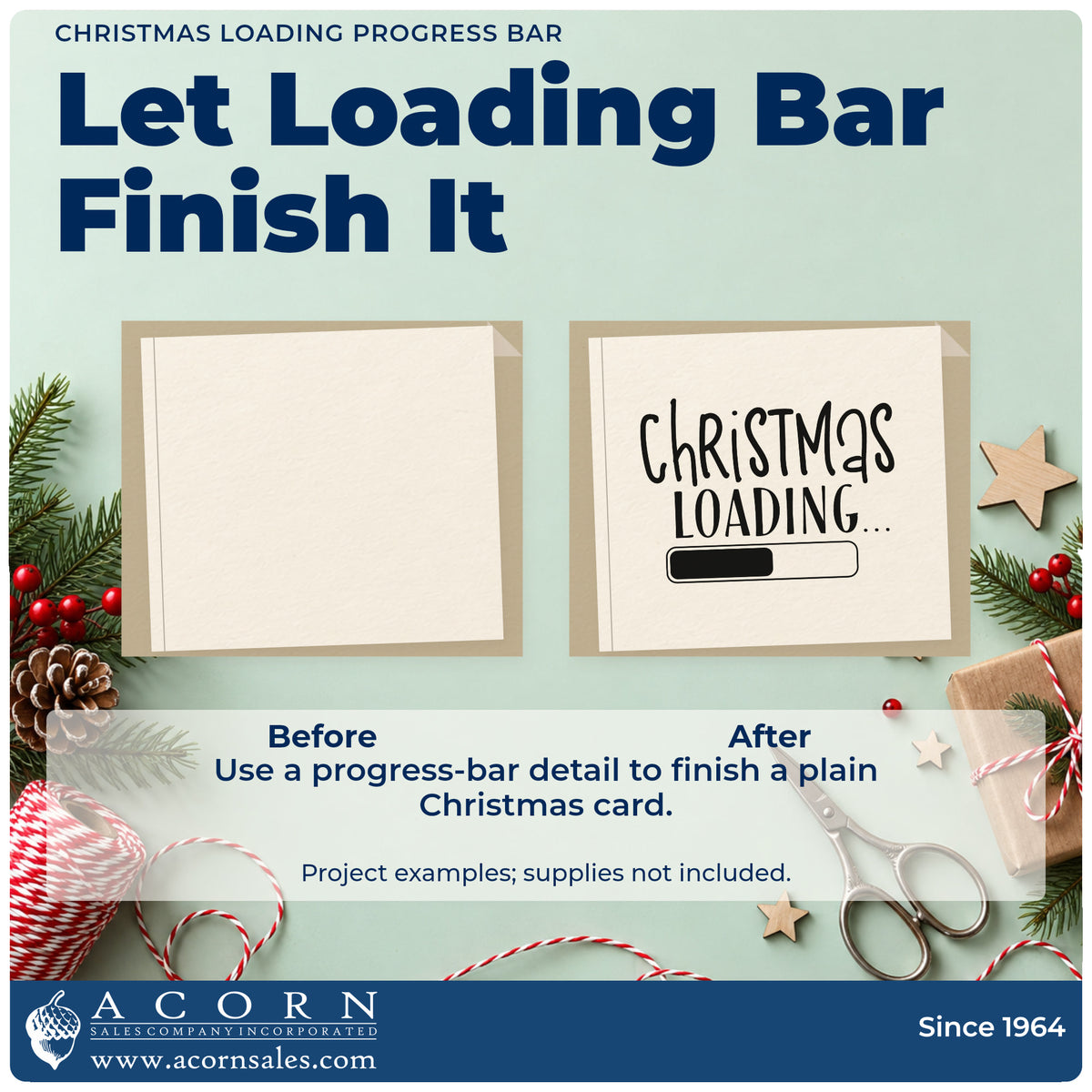 Before and after of a plain item finished with the Premium Wooden Christmas Loading Progress Bar Stamp – Vintage Pro, a quick upgrade for framed desk monitor.