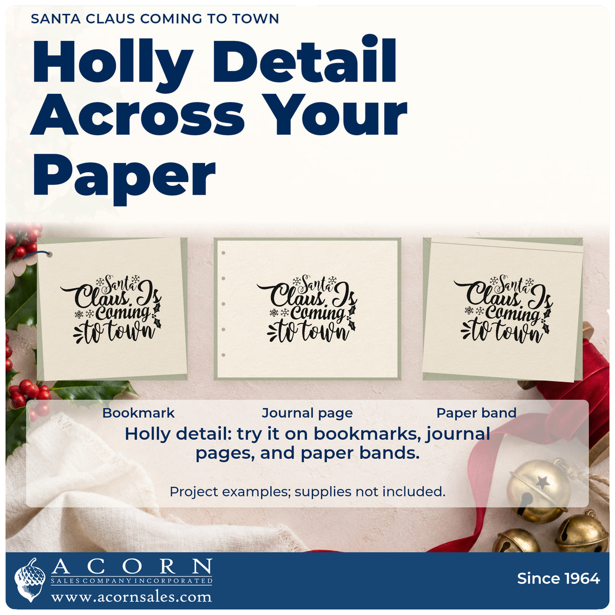 Three project examples made with the Santa Claus Coming To Town Stamp – Self-Inking, including visit schedule sheet.
