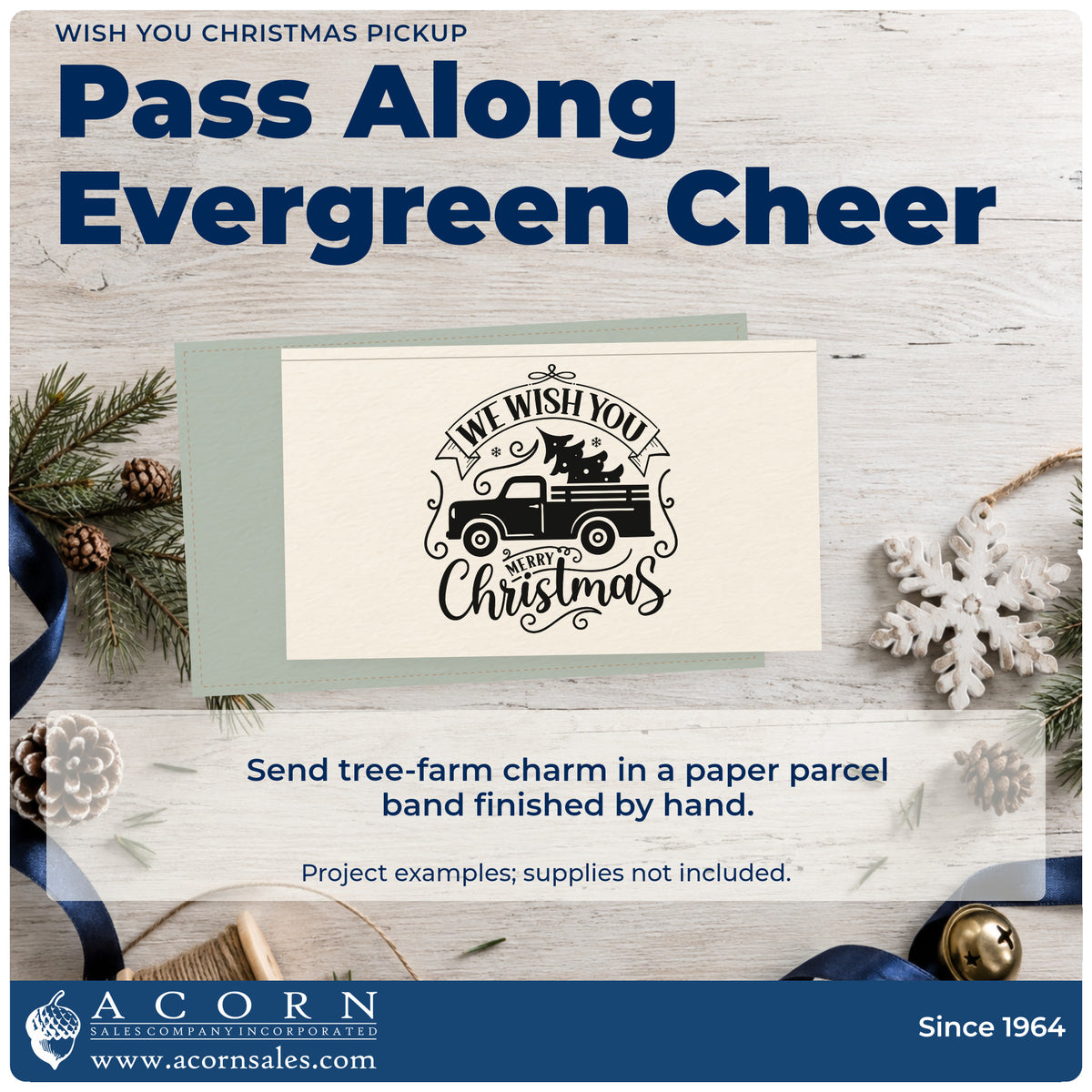 A finished handmade project stamped with the Wish You Christmas Pickup Tree Motif PSI Pre-Inked Stamp, ideal for road trip album page.