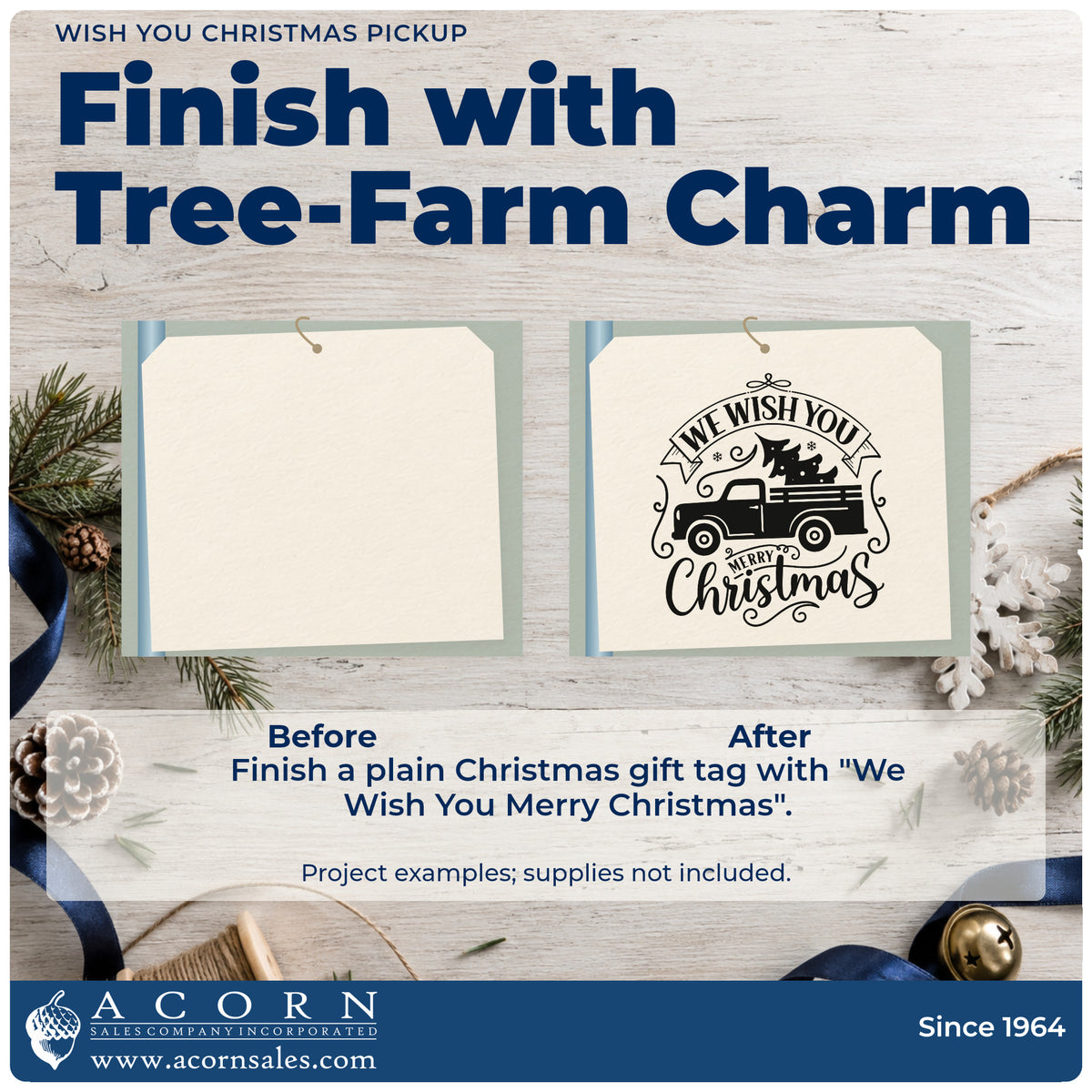 Before and after of a plain item finished with the Wish You Christmas Pickup Tree Motif Premium Wooden Stamp – Vintage Pro, a quick upgrade for framed mud room.