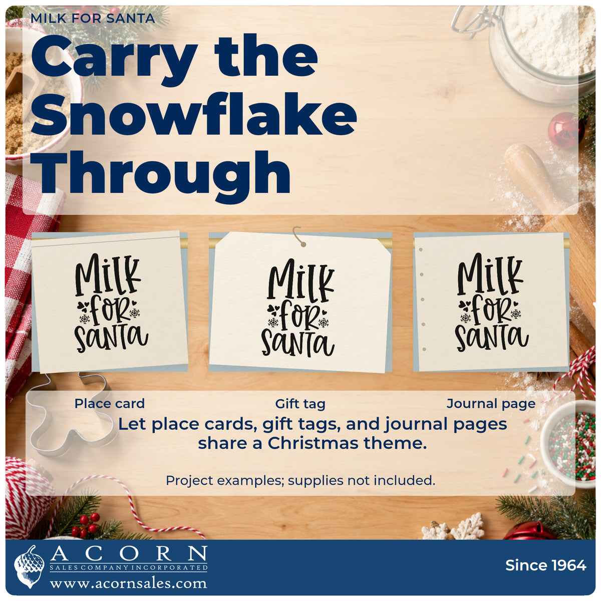 Three project examples made with the Milk For Santa Stamp – Self-Inking, including dairy order sheet.