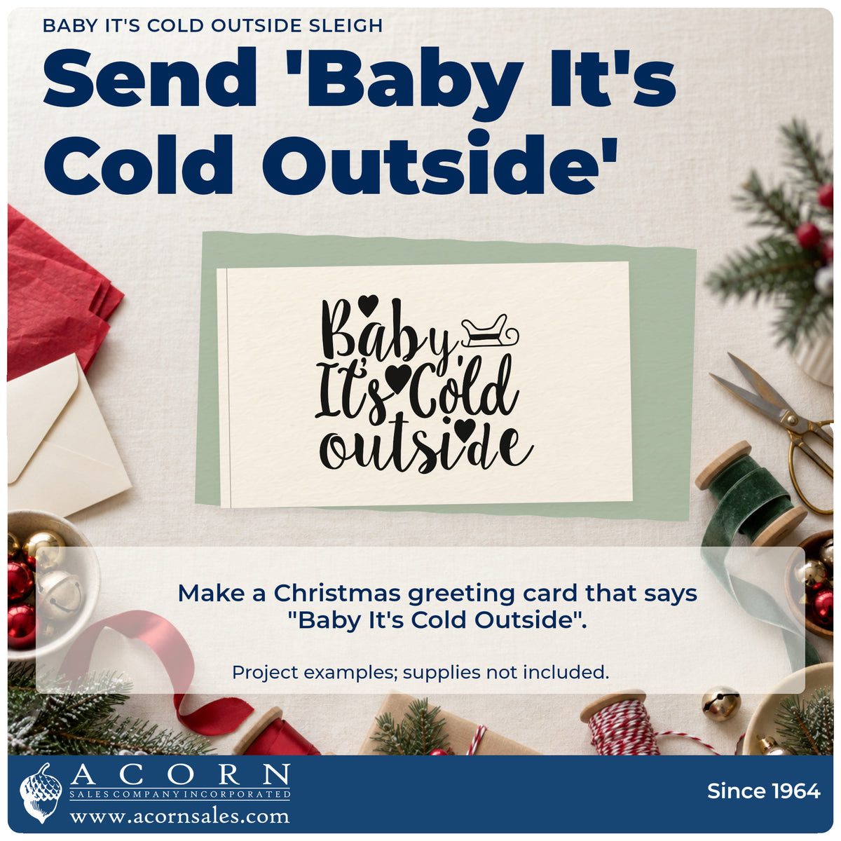 A finished handmade project stamped with the Baby It's Cold Outside Sleigh With Hearts Pre-Inked Stamp – Slim, ideal for sleigh cards.