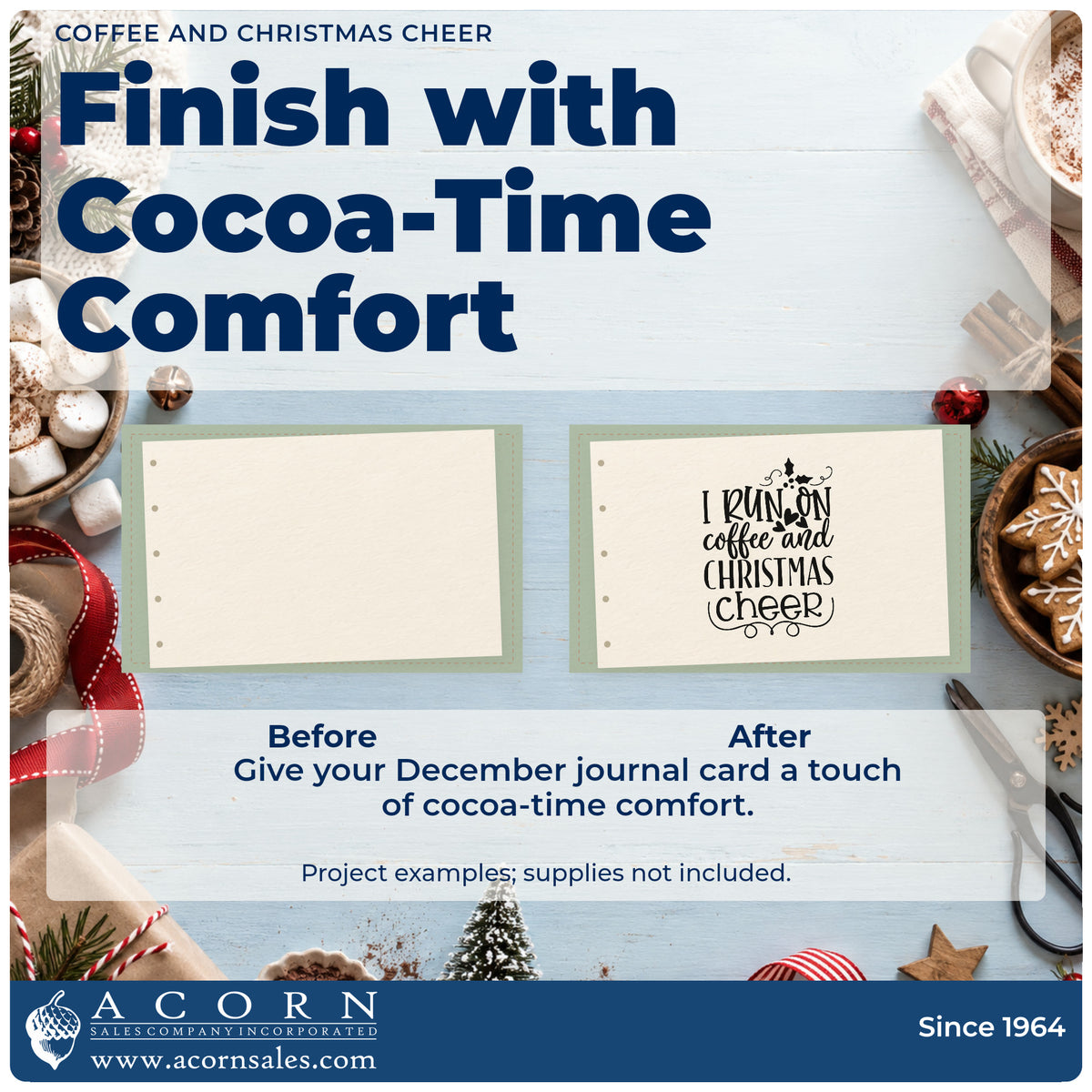 Before and after of a plain item finished with the I Run On Coffee And Christmas Cheer Stamp – Duo Hand, a quick upgrade for framed kitchenette wall.