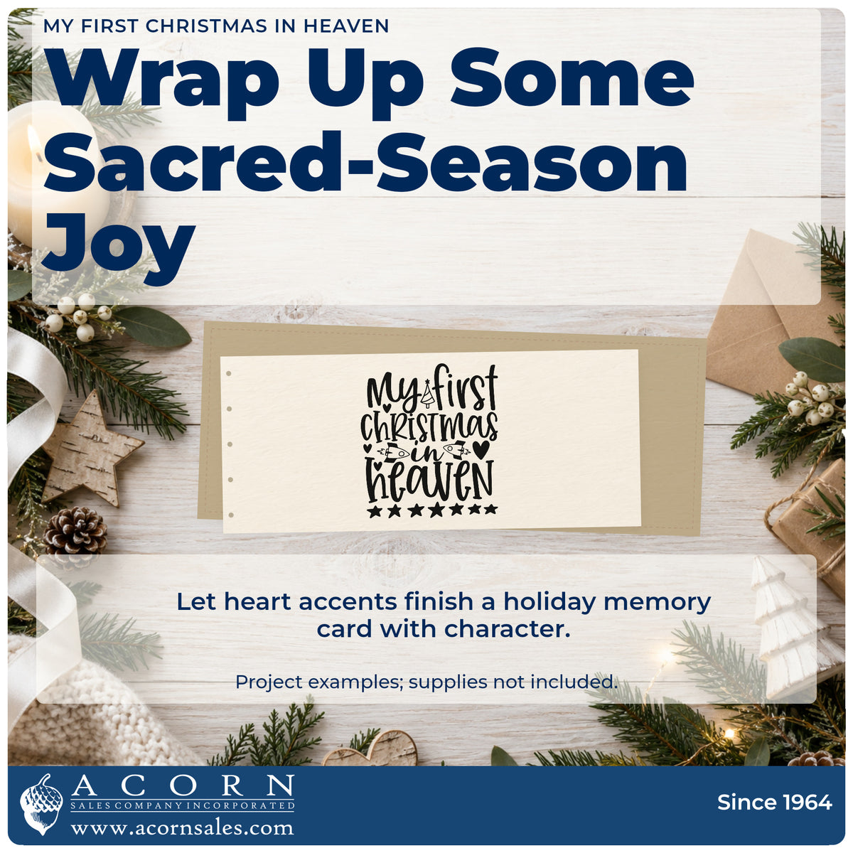 A finished handmade project stamped with the My First Christmas In Heaven Tree Motif Stamp – Self-Inking, ideal for memory album page.
