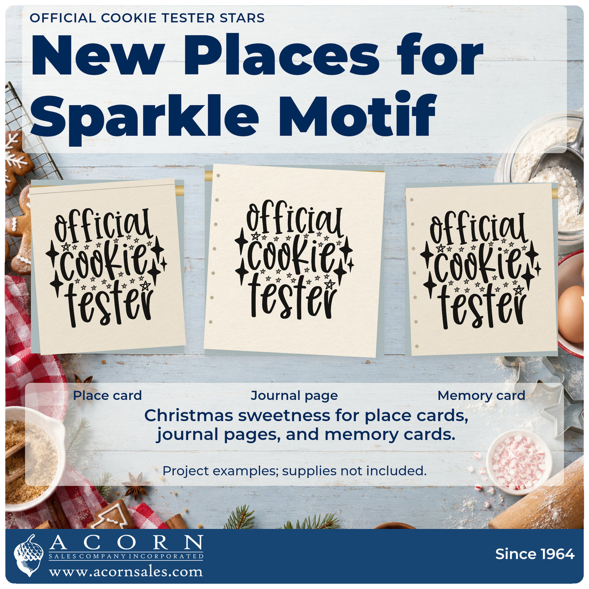 Three project examples made with the Vintage Pro Official Cookie Tester Stars Premium Wooden Stamp, including rating scale sheet.