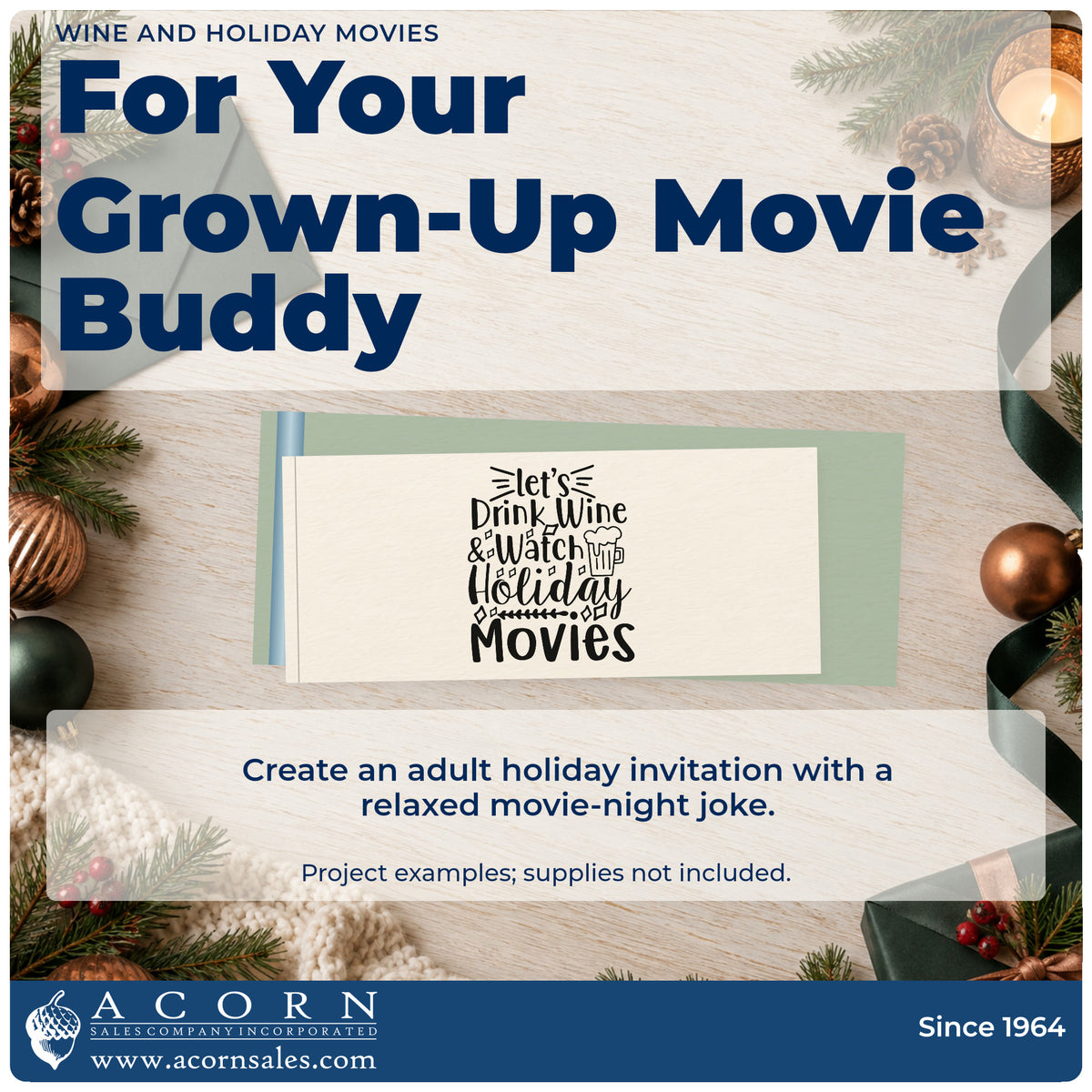 A finished handmade project stamped with the Wine And Holiday Movies Stamp – Self-Inking, ideal for movies cards.
