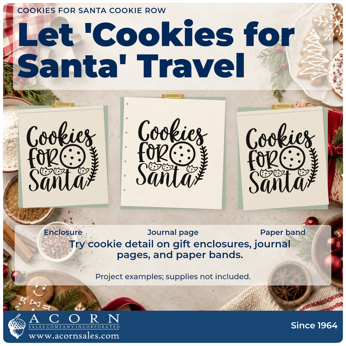 Three project examples made with the Cookies For Santa Cookie Row Botanical Sprig Hand Stamp – Duo, including single cookie tags.