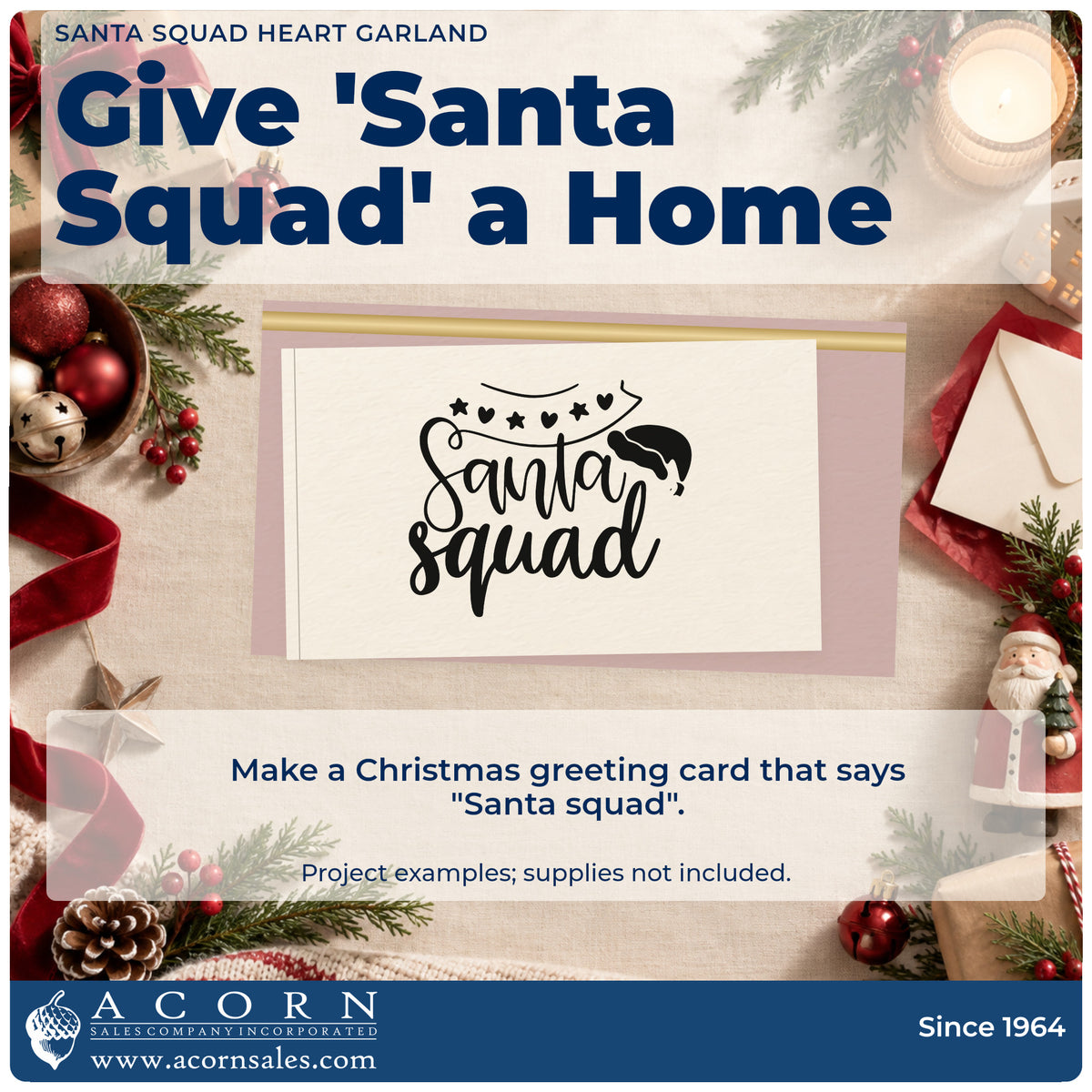 A finished handmade project stamped with the Santa Squad Heart Garland Hat Rubber Stamp – Wood Handle, ideal for group album page.