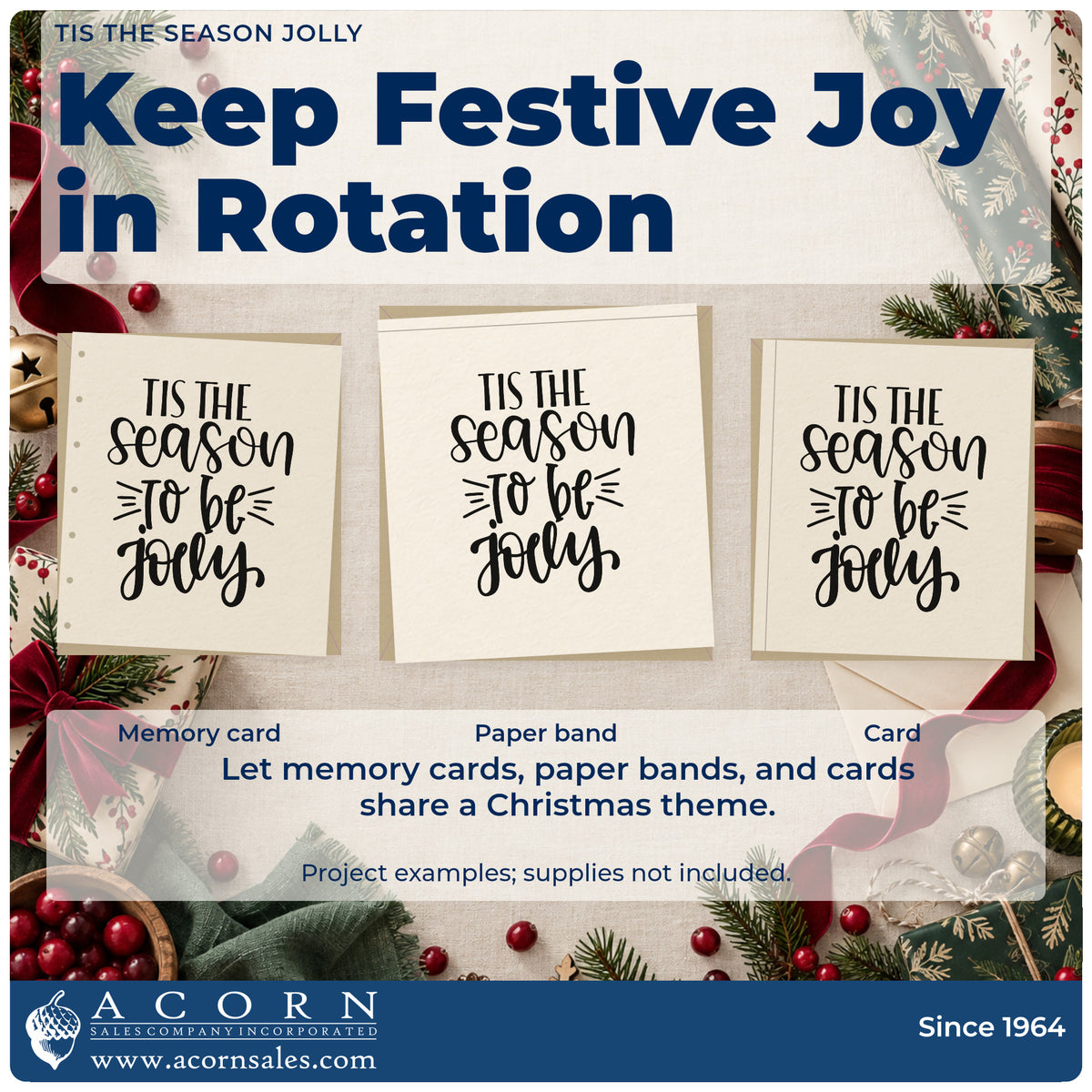 Three project examples made with the Tis The Season Jolly Lettering Stamp – Slim Pre-Inked, including underline note sheet.
