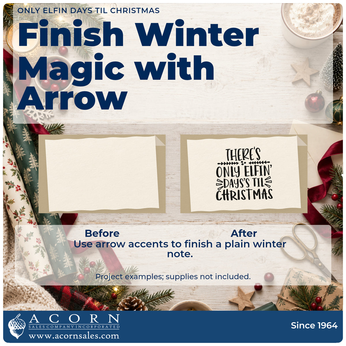 Before and after of a plain item finished with the Elfin Christmas Countdown Lettering Rubber Stamp – Wood Handle, a quick upgrade for framed slate board.
