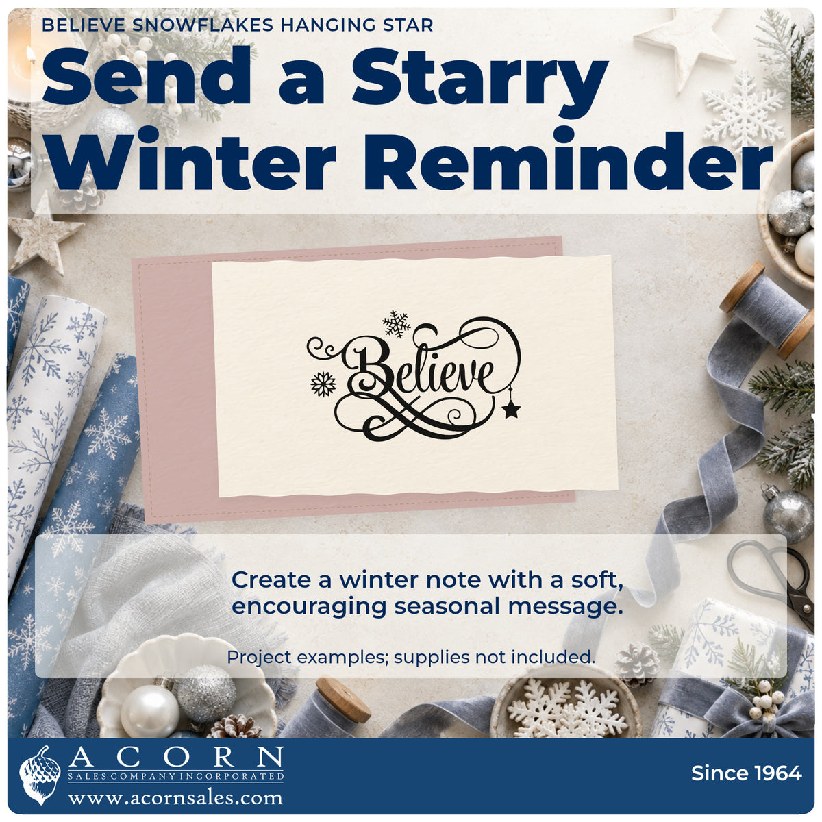 A finished handmade project stamped with the Believe Snowflakes Hanging Star Premium Wooden Stamp – Vintage Pro, ideal for paper craft album.