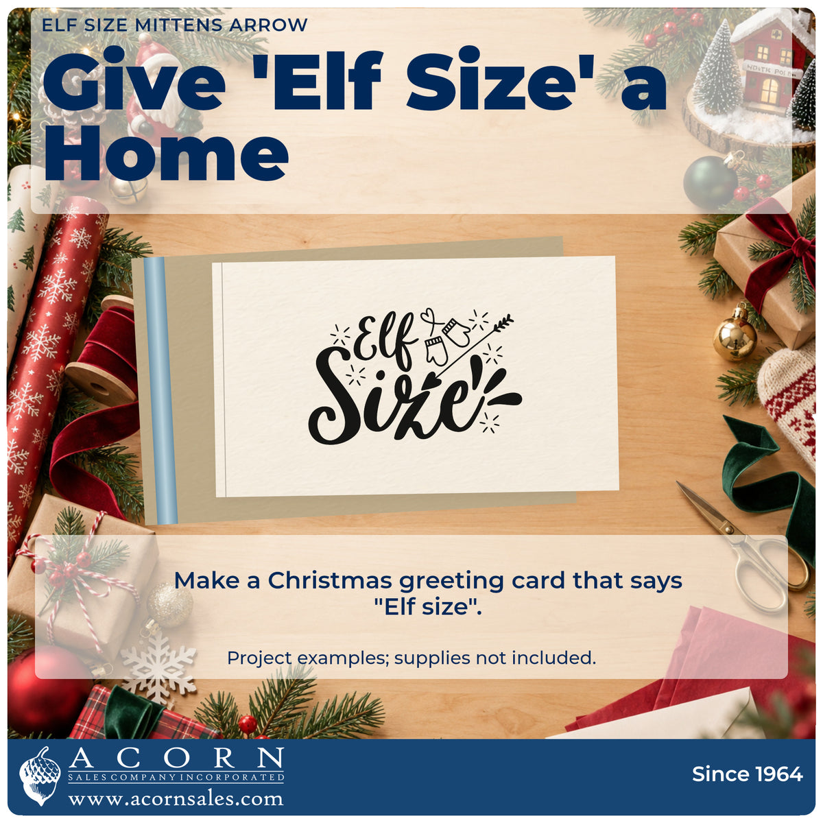 A finished handmade project stamped with the Elf Size Mittens Arrow PSI Pre-Inked Stamp, ideal for burst cards.