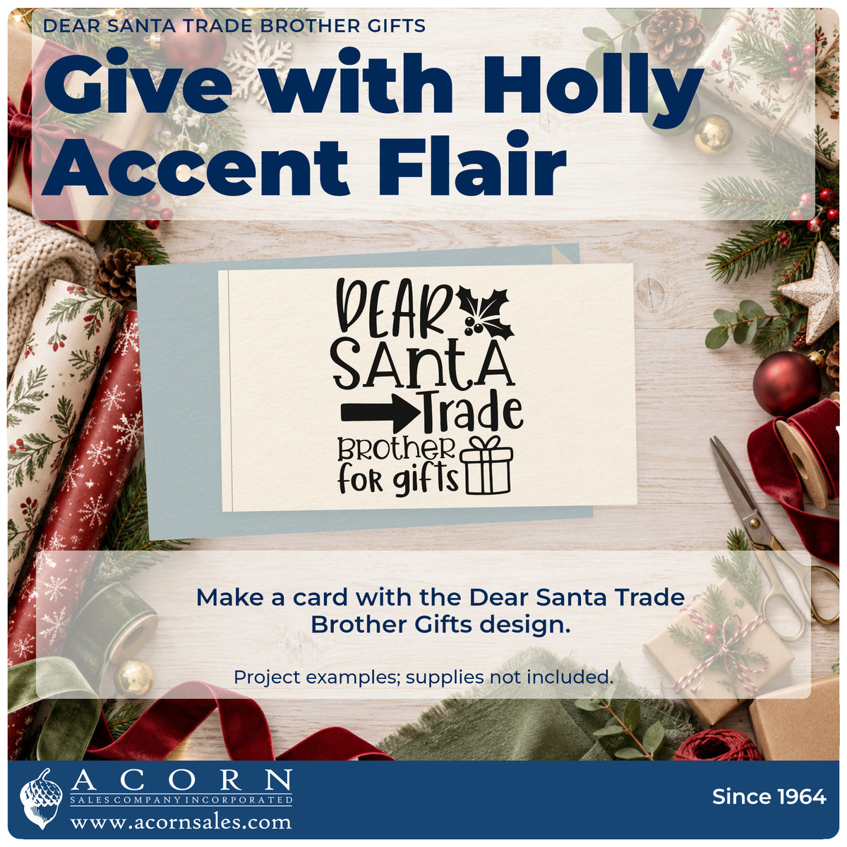 A finished handmade project stamped with the Dear Santa Trade Brother For Gifts Premium Wooden Stamp – Vintage Pro, ideal for brother album page.
