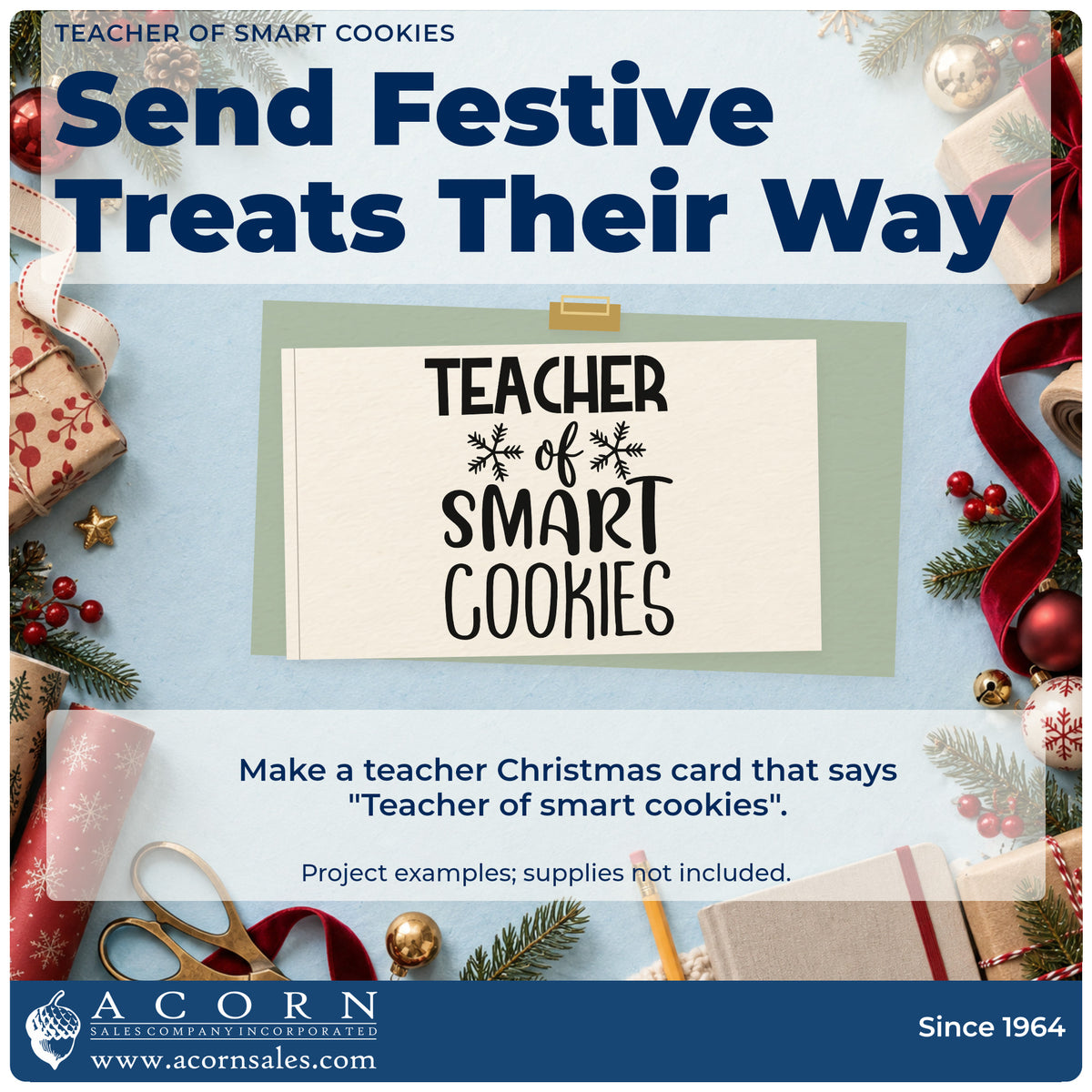 A finished handmade project stamped with the Teacher Of Smart Cookies Snowflakes Pre-Inked Stamp – Slim, ideal for class year album.