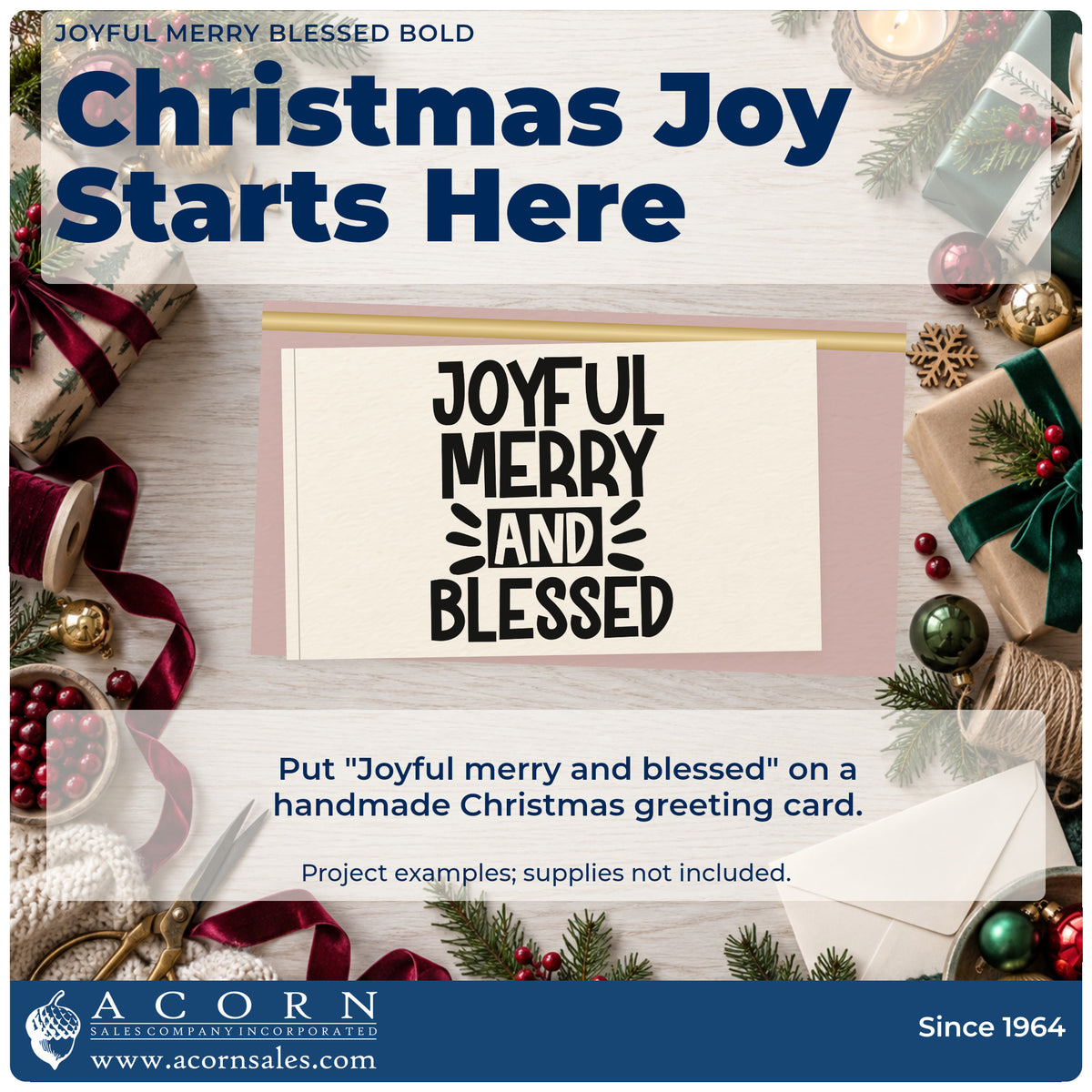 A finished handmade project stamped with the Joyful Merry And Blessed Stamp – Premium Vintage Pro Wooden, ideal for poster album page.
