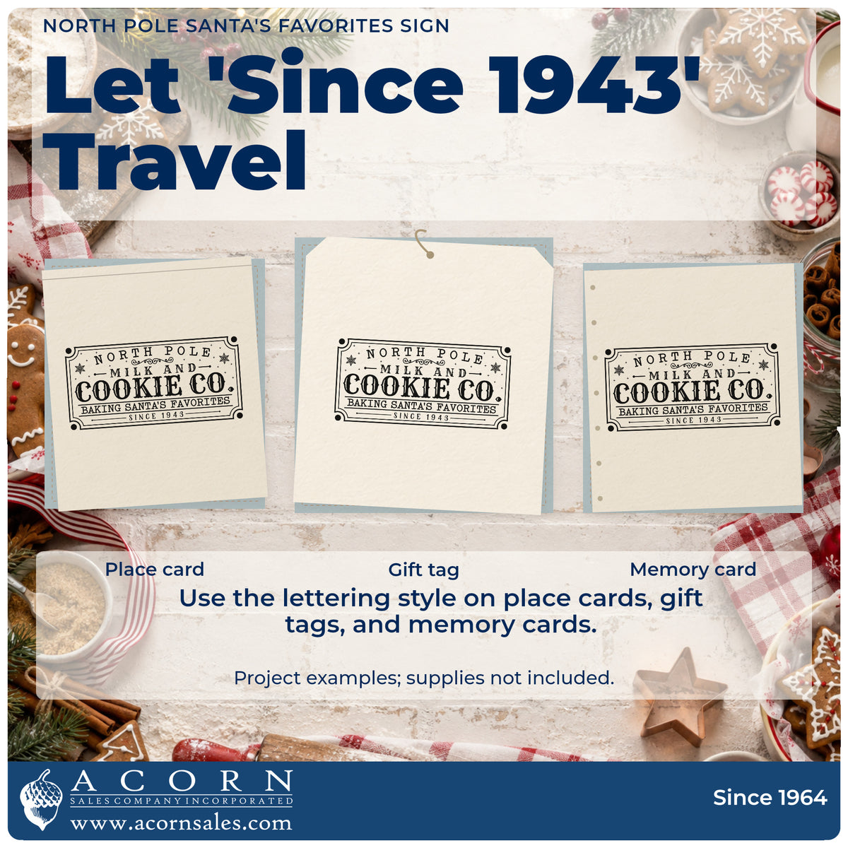 Three project examples made with the PSI Pre-Inked North Pole Santa's Favorites Sign Lettering Stamp, including legacy list sheet.