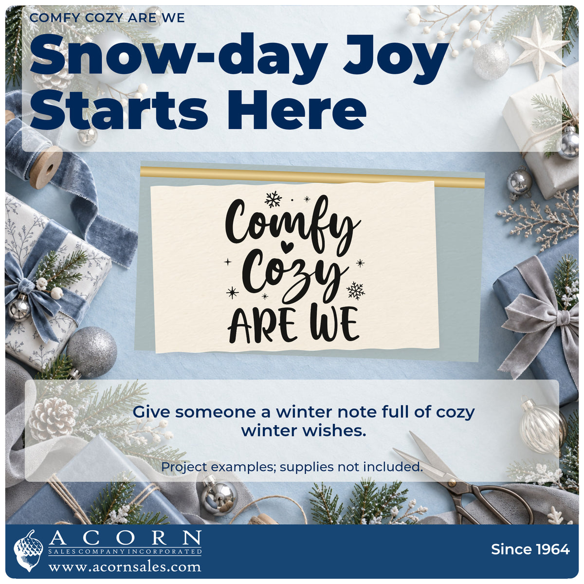 A finished handmade project stamped with the Comfy Cozy Are We Snowflakes Wood-Mounted Rubber Stamp, ideal for home night album.