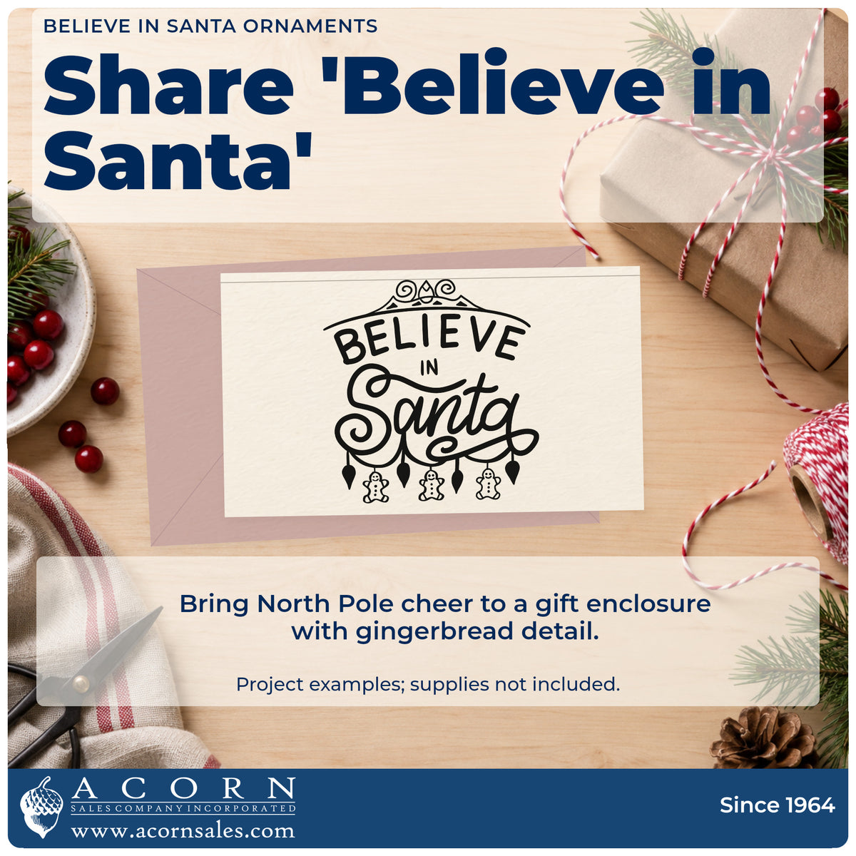 A finished handmade project stamped with the Believe In Santa Ornaments Compact Pre-Inked Stamp – Slim, ideal for ornament album page.
