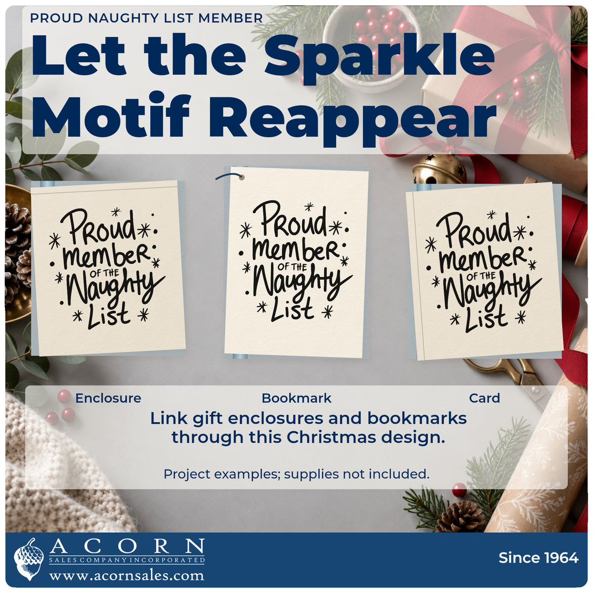 Three project examples made with the Self-Inking Proud Member Of The Naughty List Stamp, including roster list sheet.