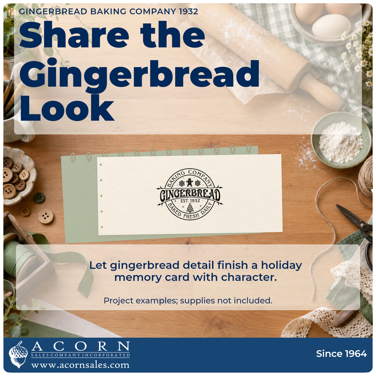 A finished handmade project stamped with the Vintage Pro Baking Company Gingerbread Est. 1932 Baked Fresh Daily Premium Wooden Stamp, ideal for archive album page.