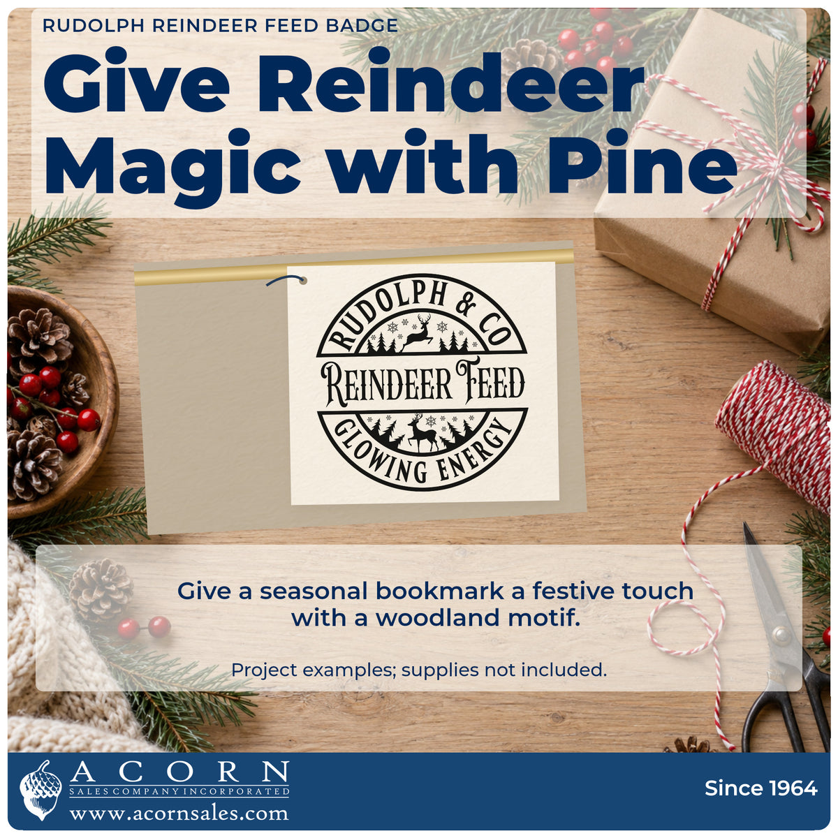 A finished handmade project stamped with the Rudolph & Co. Reindeer Feed Glowing Energy Stamp – PSI Pre-Inked, ideal for barn album page.