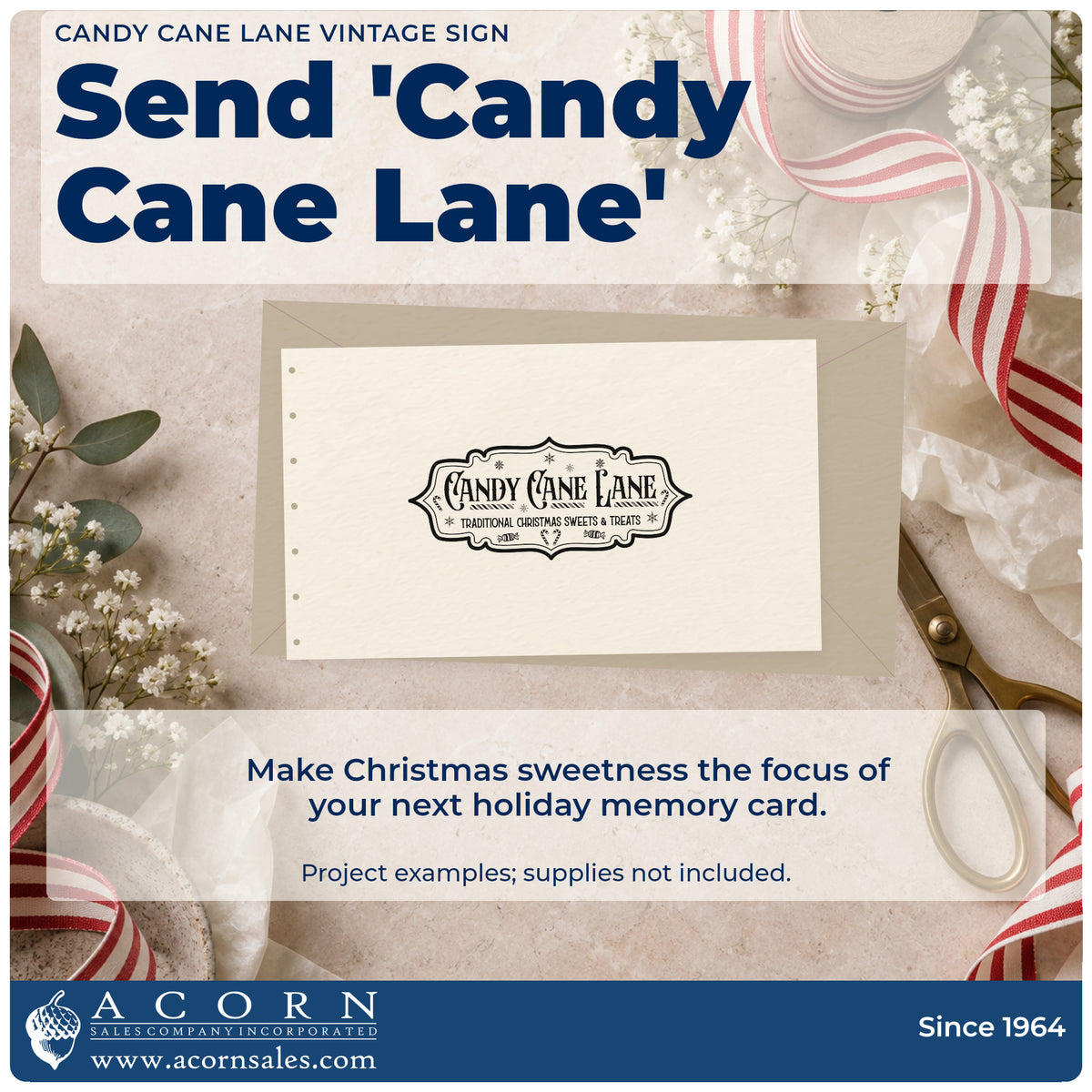 A finished handmade project stamped with the Candy Cane Lane Vintage Sign Lettering Stamp – Premium Vintage Pro Wooden, ideal for street album page.