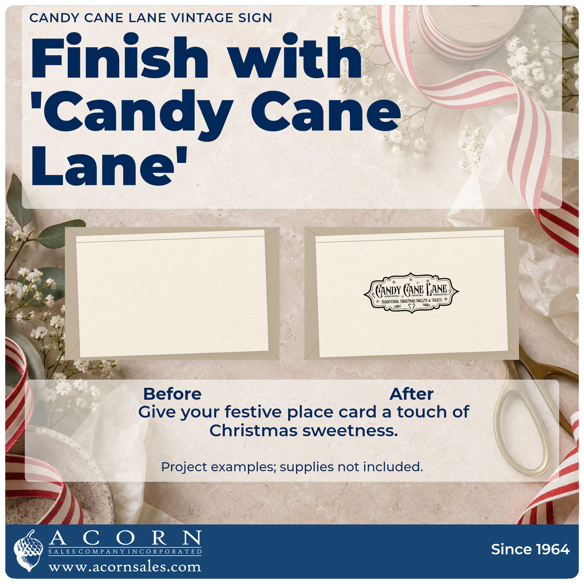 Before and after of a plain item finished with the Candy Cane Lane Vintage Sign Lettering Hand Stamp – Duo, a quick upgrade for framed over doorway.
