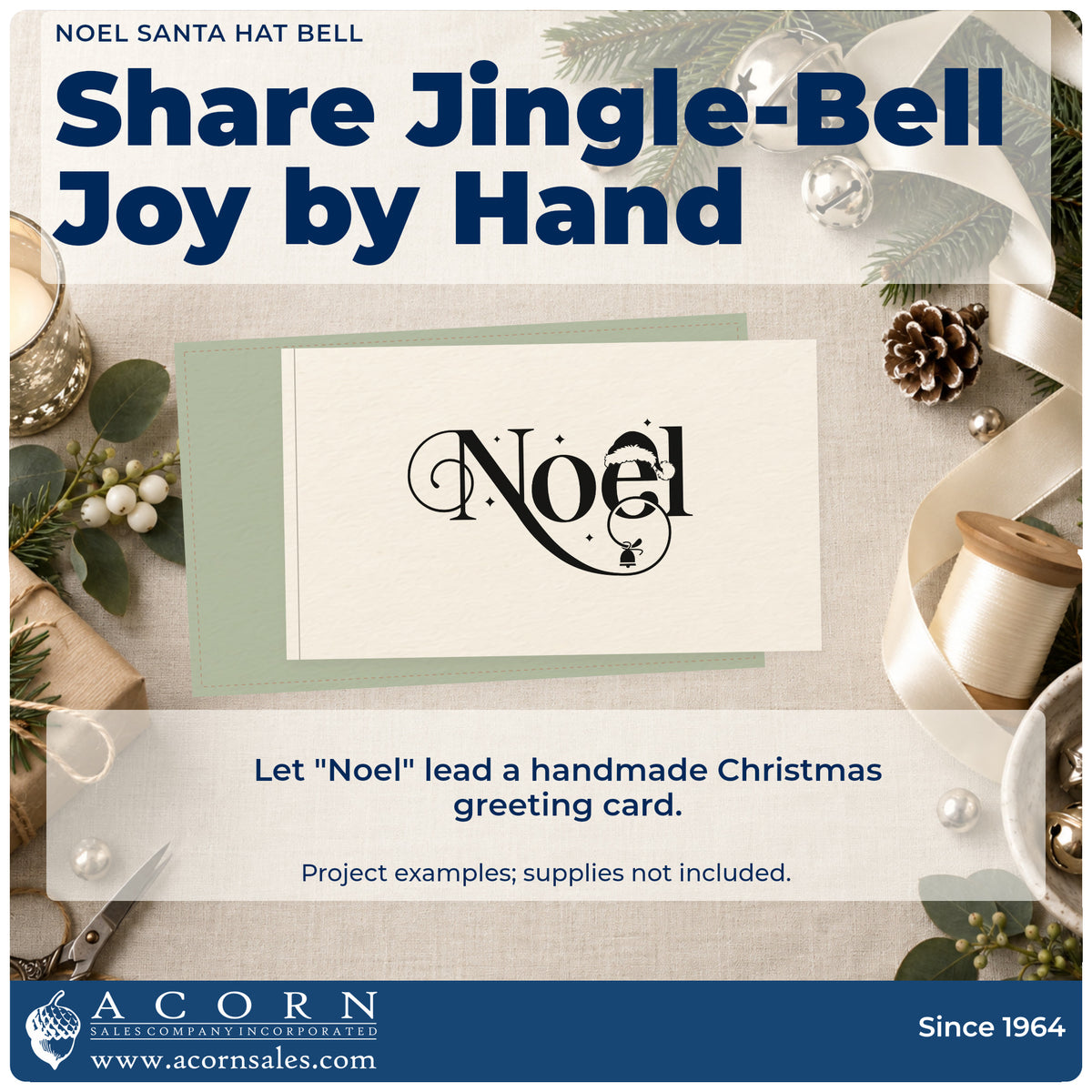 A finished handmade project stamped with the Vintage Pro Noel Santa Hat Bell Premium Wooden Stamp, ideal for bell cards.