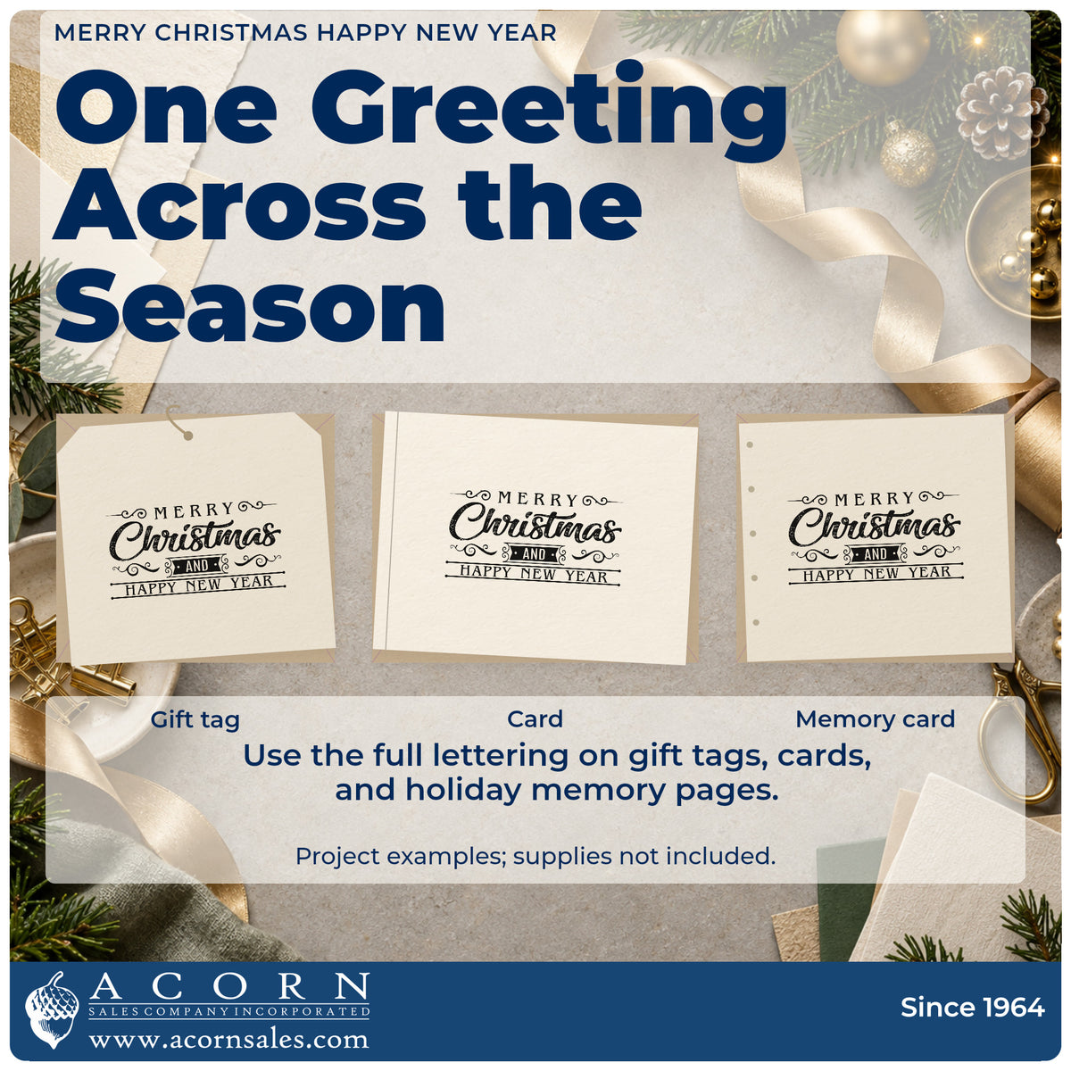 Three project examples made with the Merry Christmas And Happy New Year Self-Inking Stamp, including two week plan sheet.