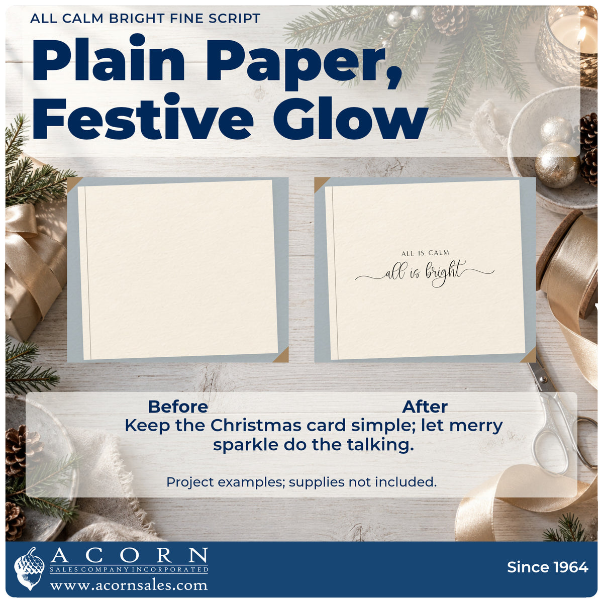 Before and after of a plain item finished with the All Calm Bright Fine Script Stamp – Duo Hand, a quick upgrade for framed glass float.