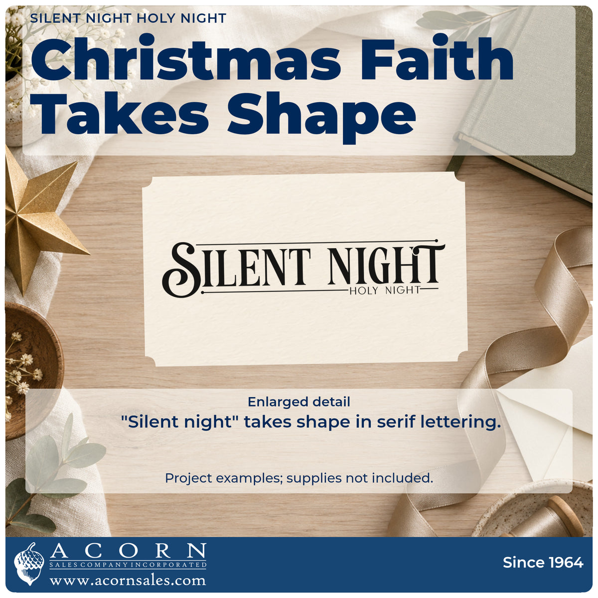 Enlarged detail of the Self-Inking Silent Night Holy Night Stamp imprint. The words "Silent night" appear in bold decorative serif letters above small "holy night" text.