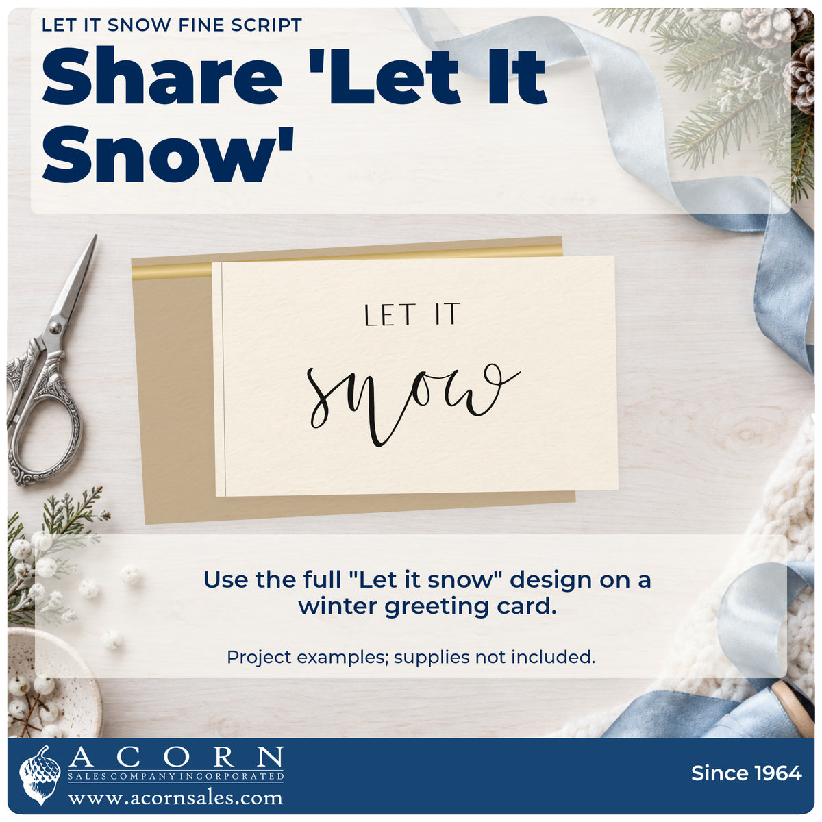 A finished handmade project stamped with the Let It Snow Fine Script PSI Pre-Inked Stamp, ideal for calm album page.