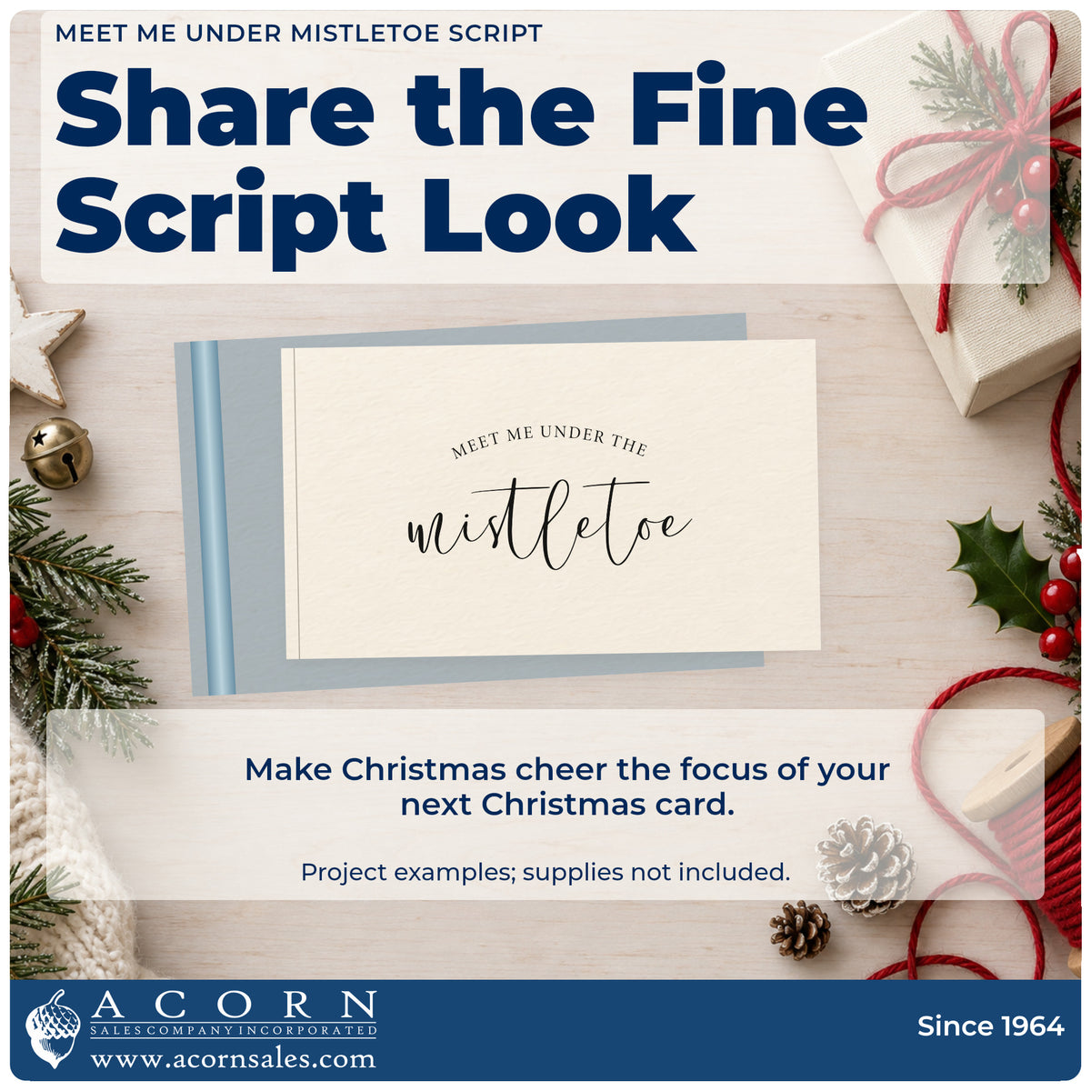 A finished handmade project stamped with the Meet Me Under Mistletoe Script Rubber Stamp – Duo Hand, ideal for curved album header.