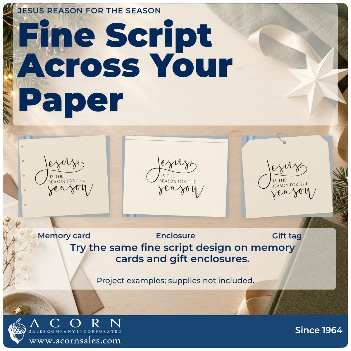 Three project examples made with the Jesus Reason For The Season Pre-Inked Stamp – Slim, including verse memory sheet.