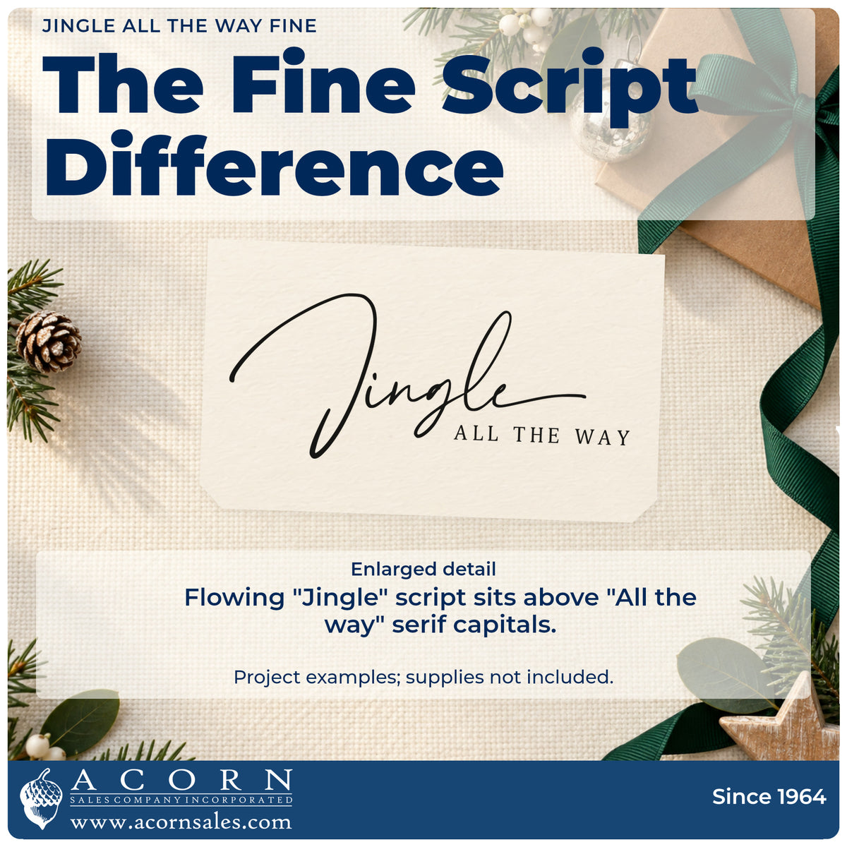 Enlarged detail of the Jingle All The Way Fine Self-Inking Stamp imprint. The word "Jingle" appears in fine flowing script above small "all the way" capitals.