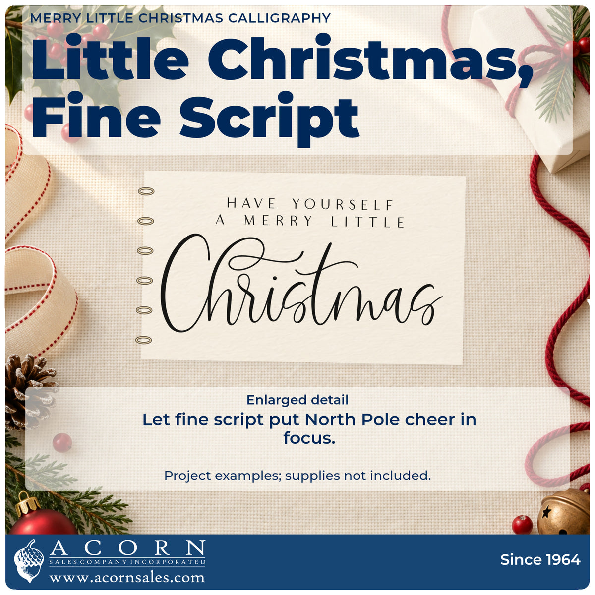 Enlarged detail of the Duo Hand Merry Little Christmas Calligraphy Rubber Stamp imprint. The phrase "Have yourself a merry little Christmas" uses small capitals above fine elaborate script.