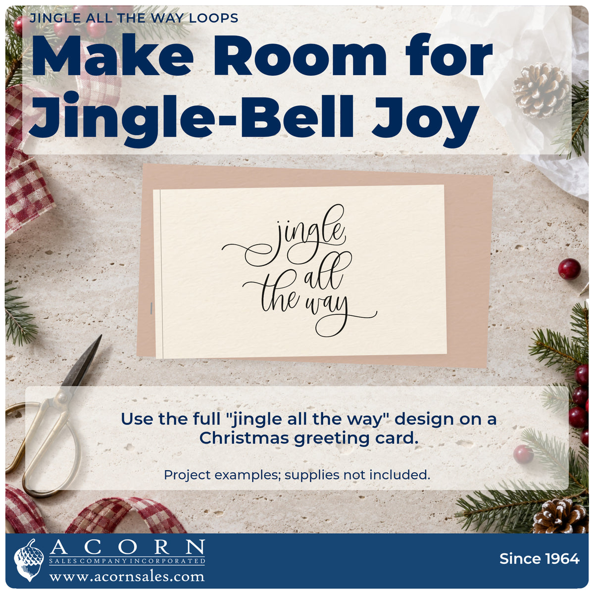 A finished handmade project stamped with the Jingle All The Way Loops Calligraphy PSI Pre-Inked Stamp, ideal for tall album panel.