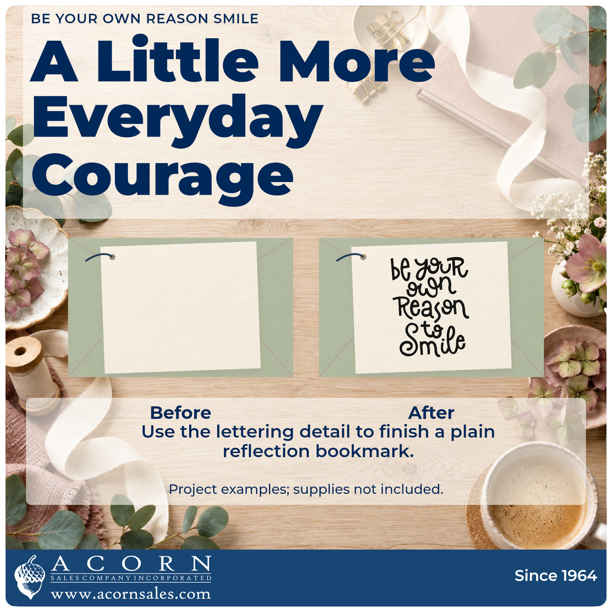 Before and after of a plain item finished with the Be Your Own Reason Smile Pre-Inked Stamp – Slim, a quick upgrade for framed vanity corner.