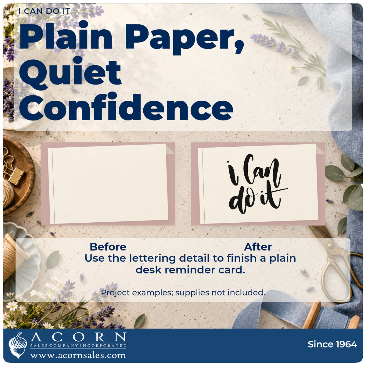 Before and after of a plain item finished with the I Can Do It Brush Lettering Hand Stamp – Duo, a quick upgrade for framed homework desk.