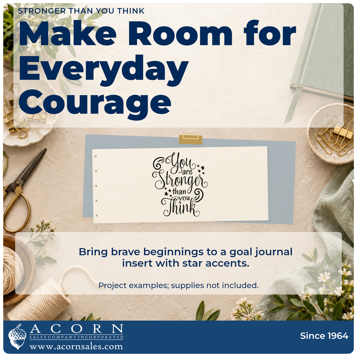 A finished handmade project stamped with the Stronger Than You Think Stamp – Self-Inking, ideal for distance album page.
