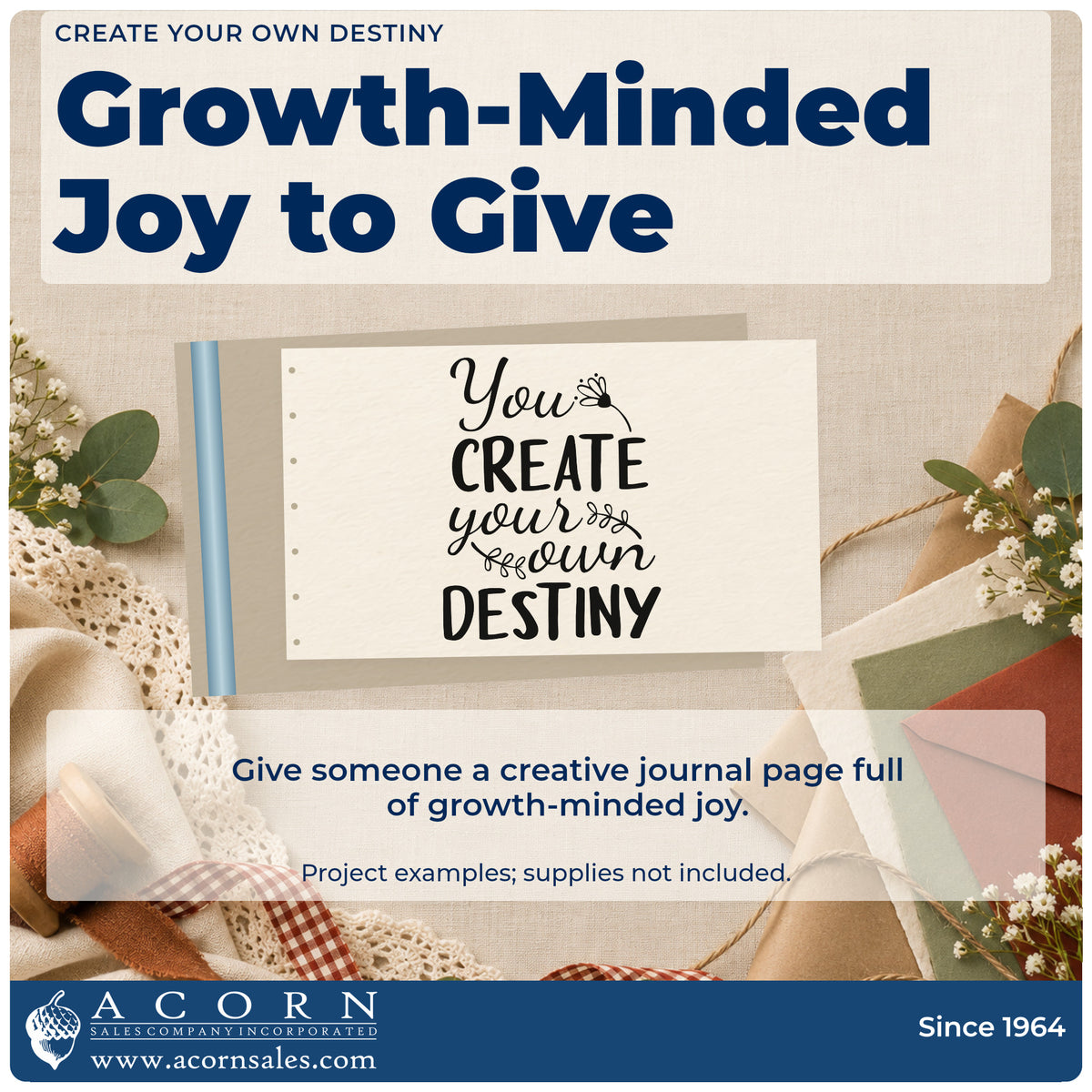 A finished handmade project stamped with the You Create Your Own Destiny Rubber Stamp – Wood Handle, ideal for grad year album page.