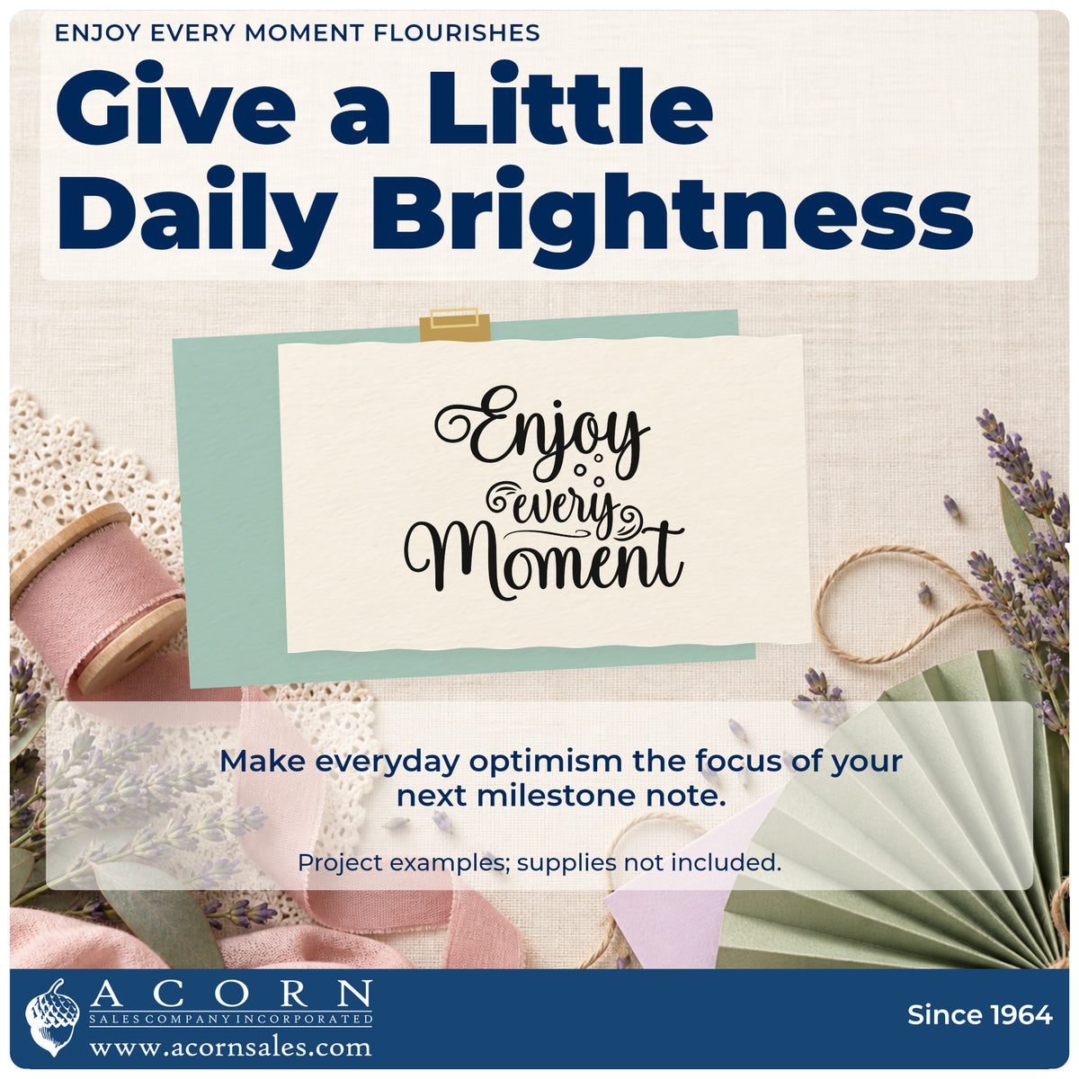 A finished handmade project stamped with the Enjoy Every Moment Flourishes Slim Pre-Inked Stamp, ideal for wedding album page.