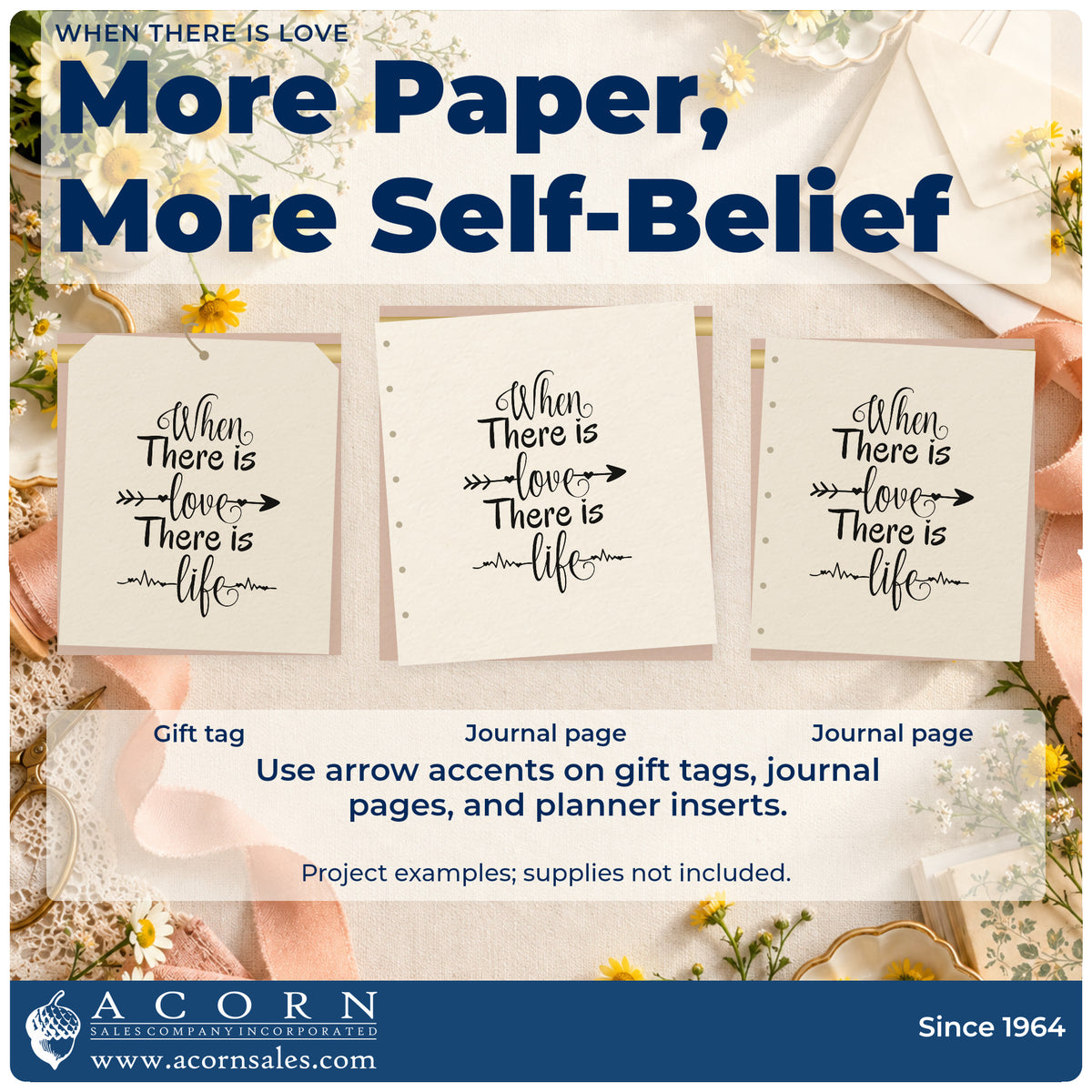 Three project examples made with the When There Is Love There Is Life Pre-Inked Stamp – Slim, including year timeline sheet.