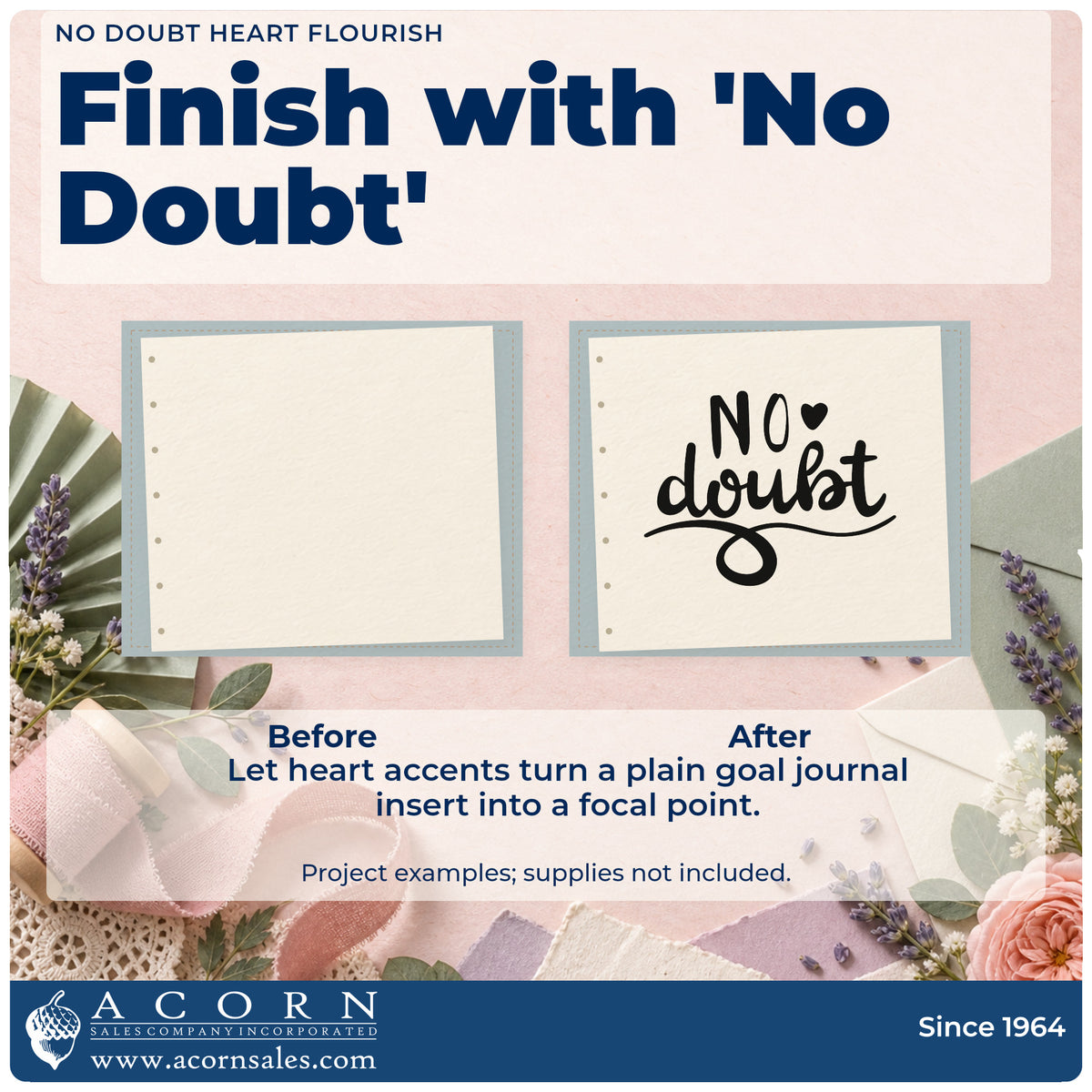 Before and after of a plain item finished with the No Doubt Heart Flourish Compact Pre-Inked Stamp – Slim, a quick upgrade for framed range shed.