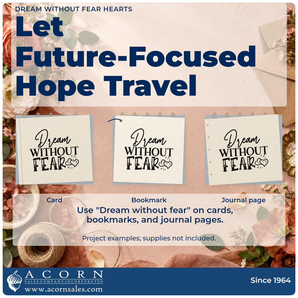 Three project examples made with the Dream Without Fear PSI Pre-Inked Stamp, including jump log sheet.