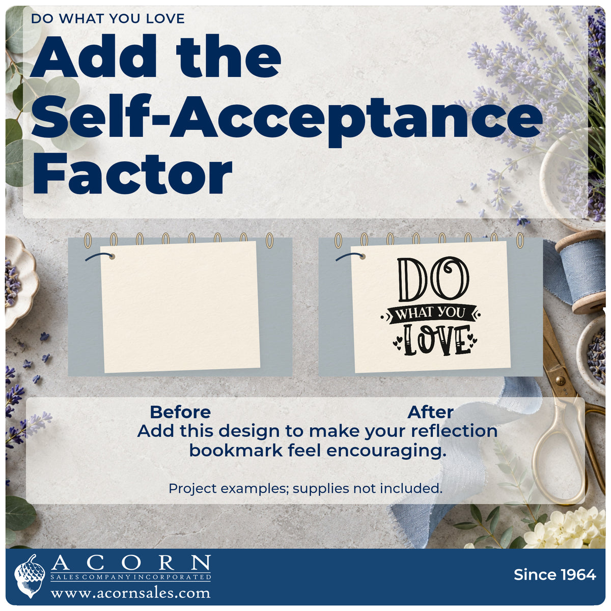 Before and after of a plain item finished with the Do What You Love With Hearts Craft Stamp – Self-Inking, a quick upgrade for framed register nook.